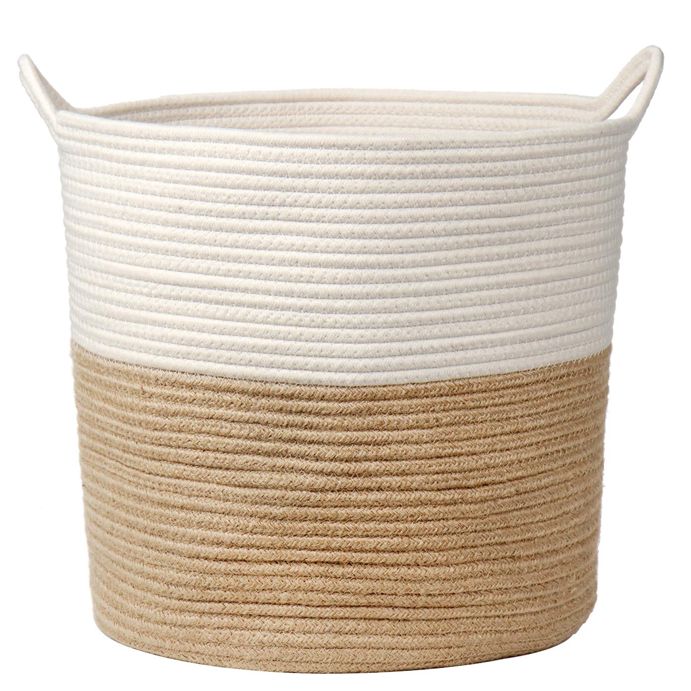 Panier à linge - Tressé en corde de coton - Avec poignée - Pour rangement - Idéal pour salon, chambre d'enfant, salle de bain - 38 x 38 cm