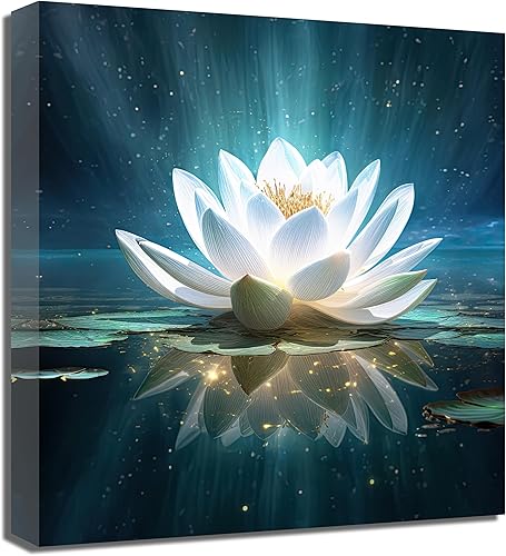 QIXIANG Lienzo decorativo para pared de baño zen, pinturas de flores brillantes de loto para sala de estar, dormitorio, yoga, spa, meditación