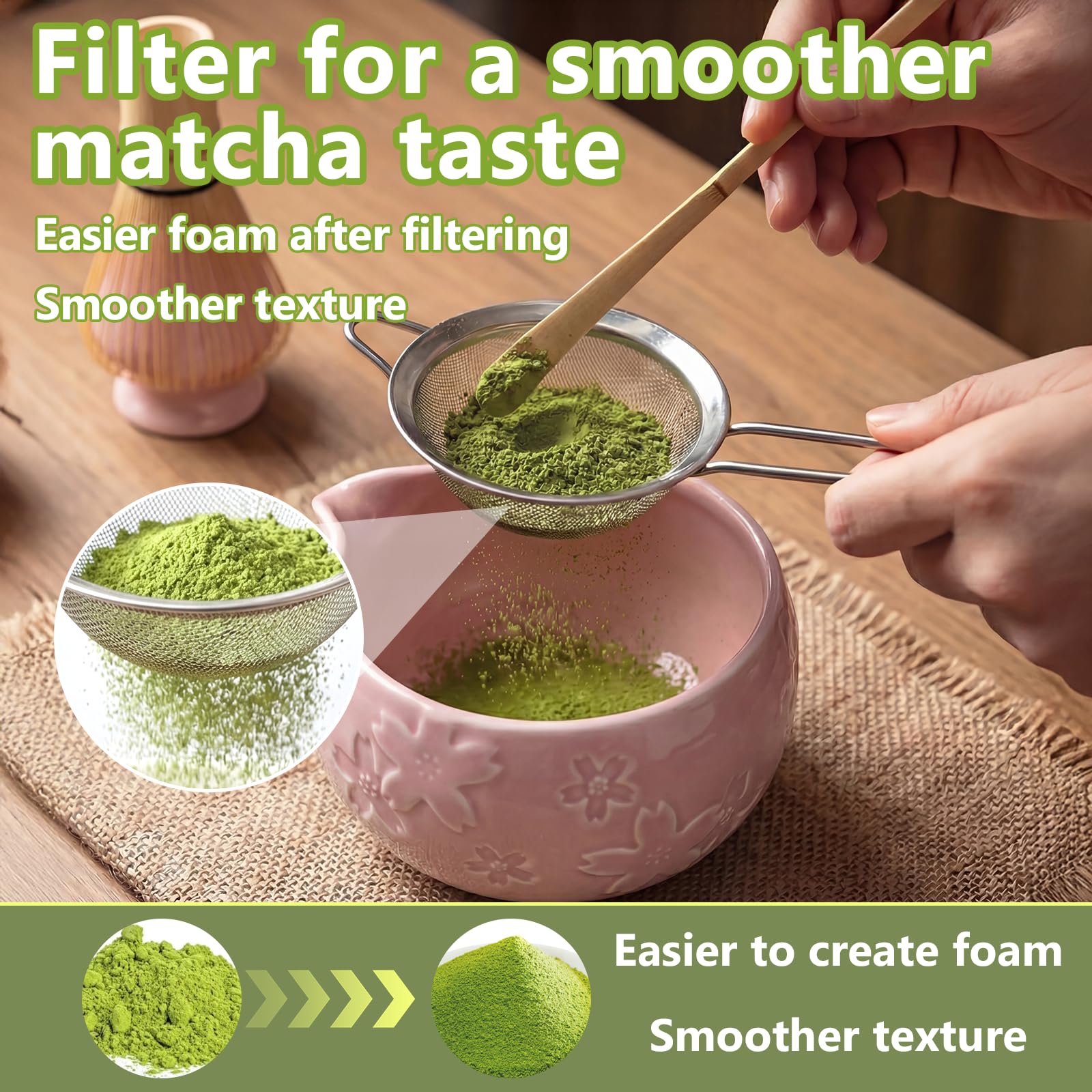 8 pezzi Matcha Kit, Matcha Set tradizionale in ceramica con Frusta Matcha, Ciotola, Cucchiaio, Filtro, Supporto, Kit Matcha completo, Elegante Set per Amanti del Matcha, Rosa