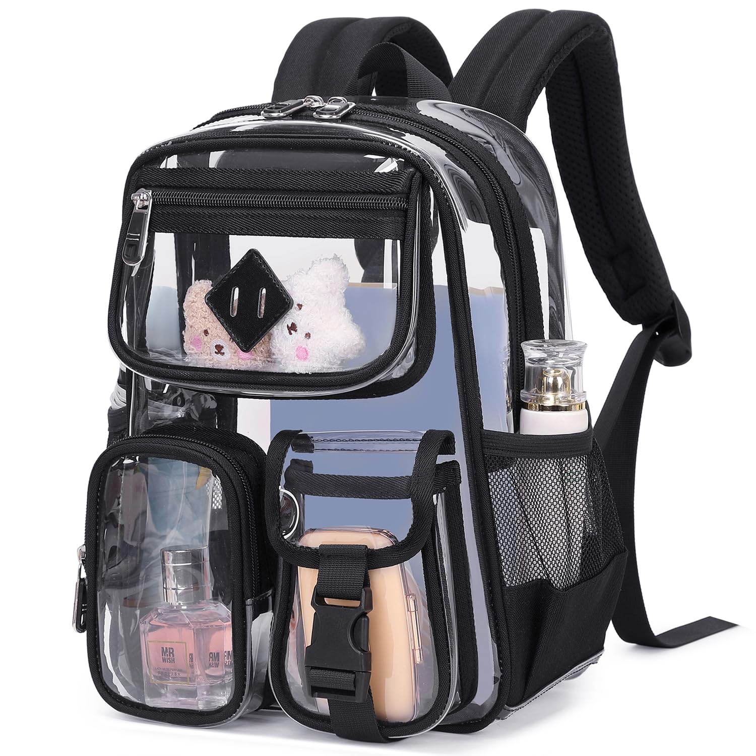 PIG PIG GIRLMini Clear Backpack for Stadium Events Clear Bag Small Transparent Bookbag for Kids Girls Women for Concert, Sporting Events, Festival, Black