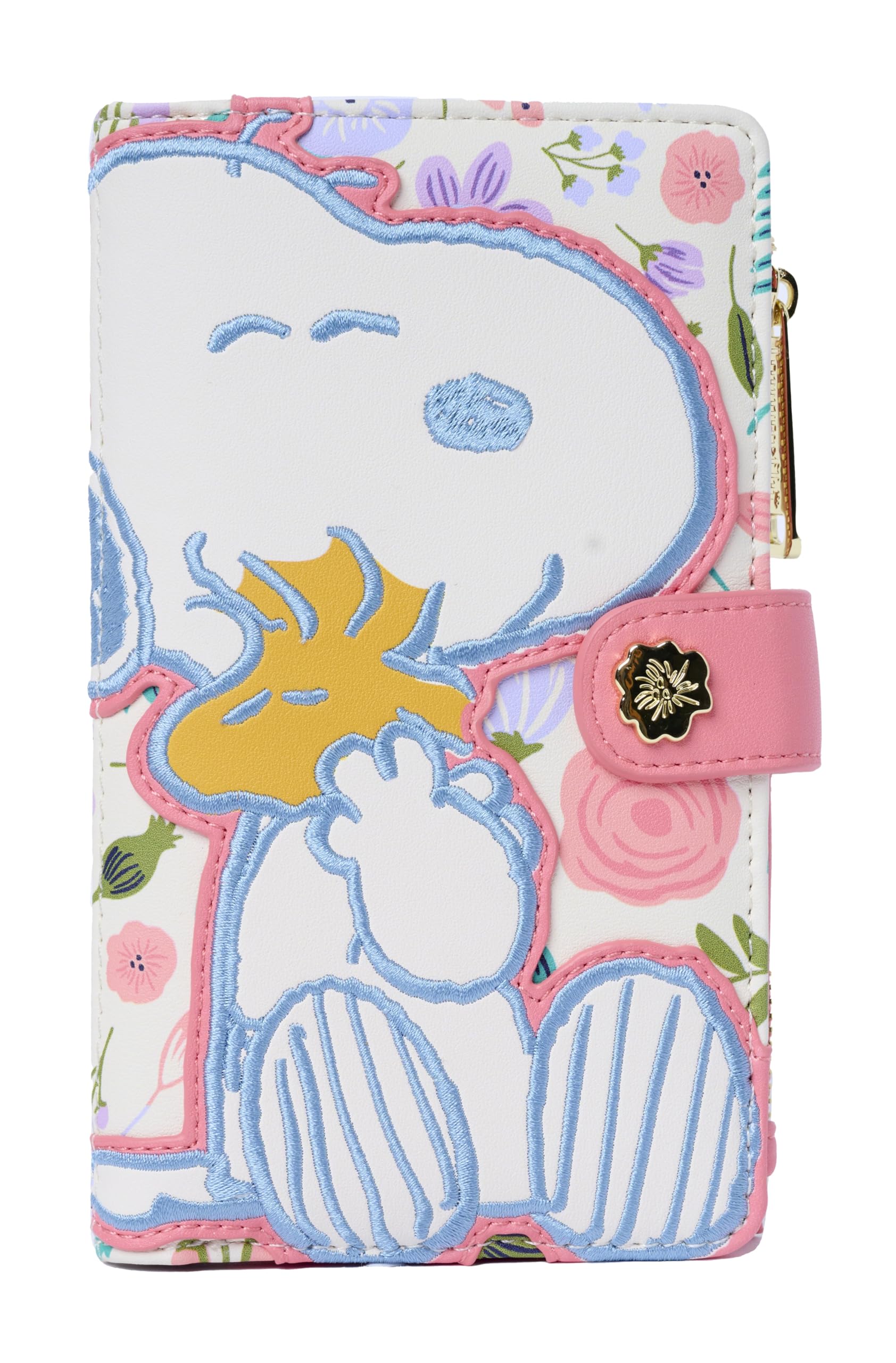Loungefly Peanuts Snoopy Geldbörse mit Klappverschluss für Damen, Woodstock, Blumendruck