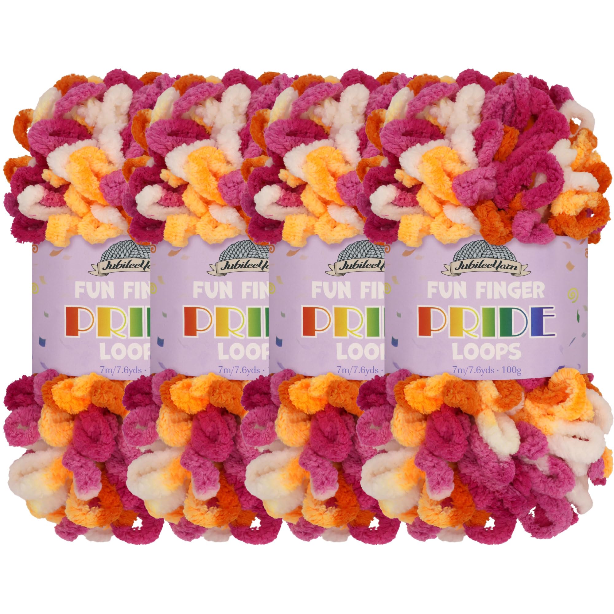 JubileeYarn Fun Finger Loops Yarn - Polyester Jumbo Weight Loop Yarn - 100g/Skein - DeLarverie - 4 Skeins