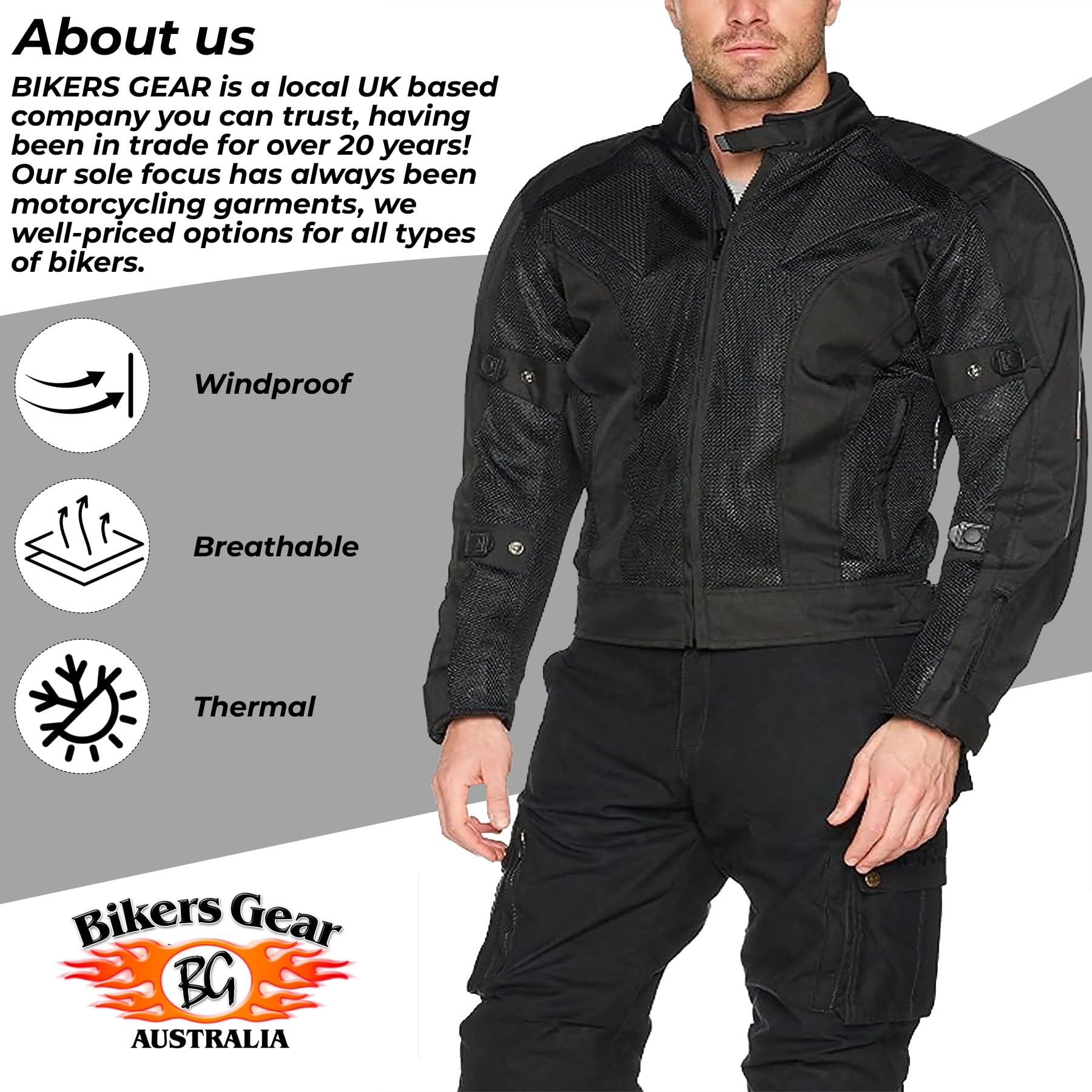 Bikers Gear Australia - Giacca da moto estiva da uomo, leggera, in rete Chicane, ventilata, con armatura CE 1621-1