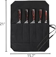 Vista 3 de Denifiter Bolsa enrollable para cuchillos de chef con 5 ranuras, rollo de cuchillo de lona de cera con tela profesional anti corte