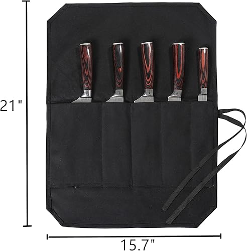 Miniatura 3 de Denifiter Bolsa enrollable para cuchillos de chef con 5 ranuras, rollo de cuchillo de lona de cera con tela profesional anti corte en el interior