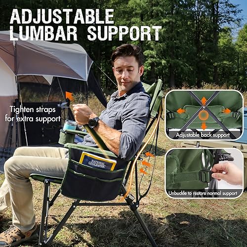 Miniatura 4 de Portal Silla de camping con soporte lumbar para adultos, plegable, portátil, respaldo alto, de gran tamaño, 400 libras