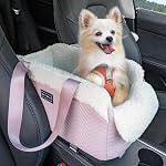 PETSFIT Center Console Dog Car Seat, Portable Car Seat for Dogs with Safe Protective Hooks, Luxury Dog Car Seats for Small Dogs, Dog Car Carrier Includes Safety Tether for Pets Up to 9 lbs (Black)