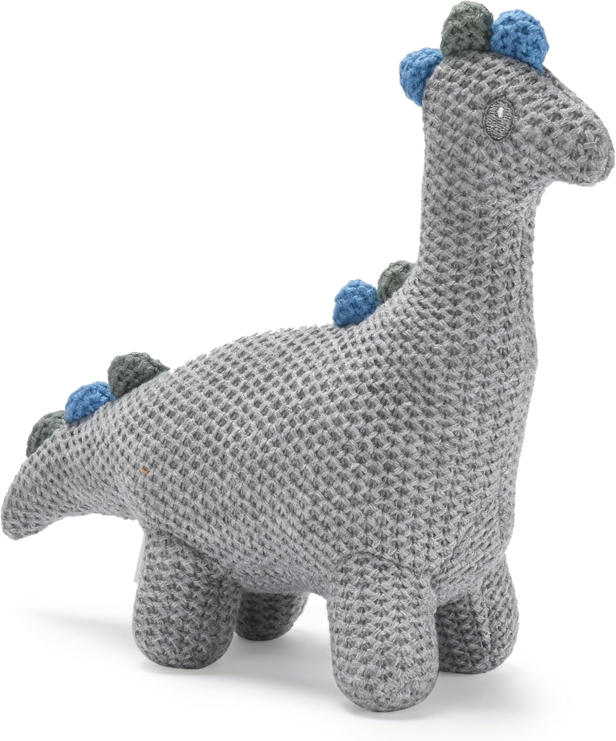 CHILDLIKE BEHAVIOR | Knitted Dinosaur Stuffed Toy Grey - Sleeping Soft Dino Plush Toy for Kids - Safe & Easy to Wash - Cuddle Companion for Kids Teens and Adults - 10'' x 9''