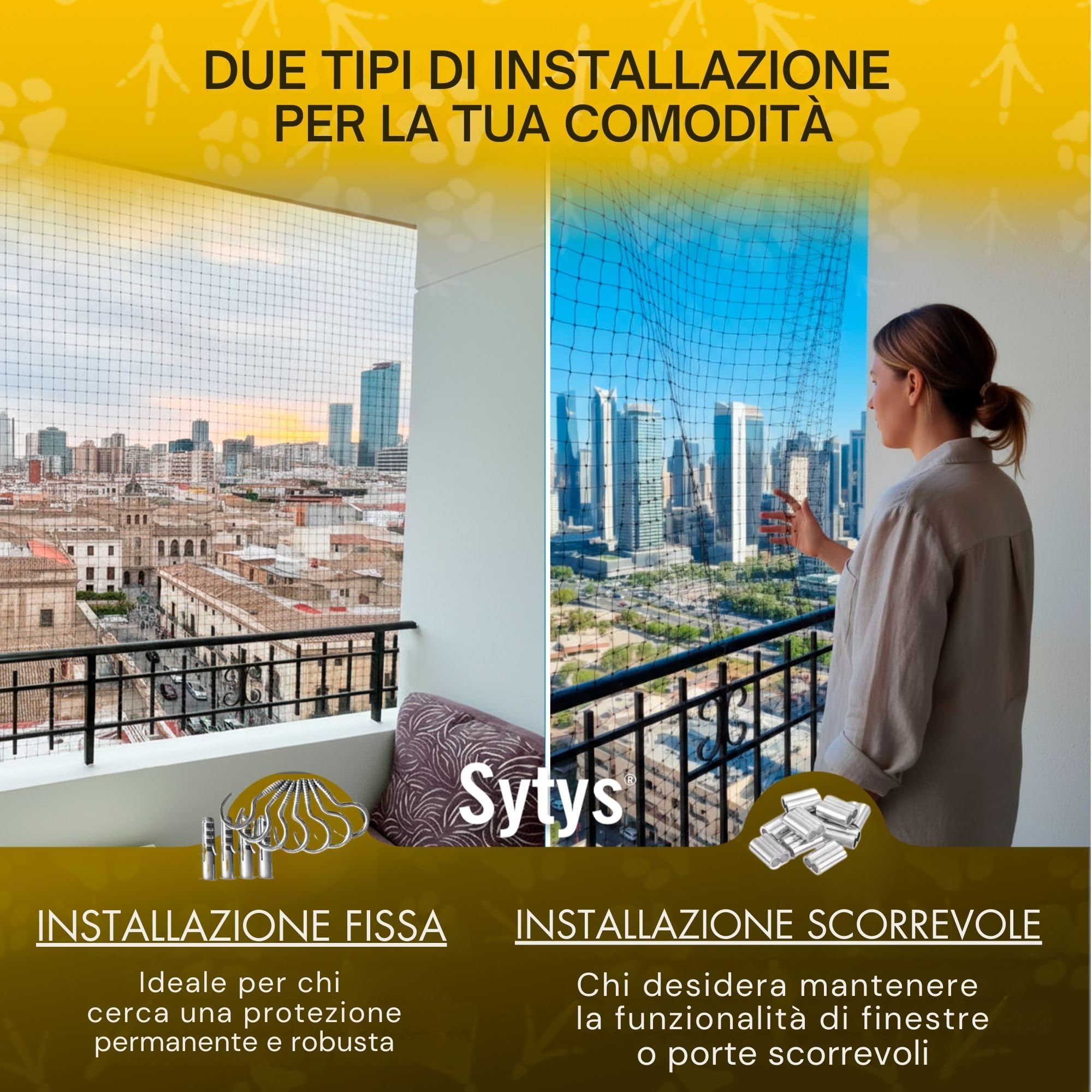 Rete per Gatti Balcone Esterno | Rete di Protezione per Gatti e Uccelli | Rinforzata in Acciaio Inox | Extra Grande 6x3 m | Fissa e Scorrevole | Kit Incluso | Manuale in Italiano