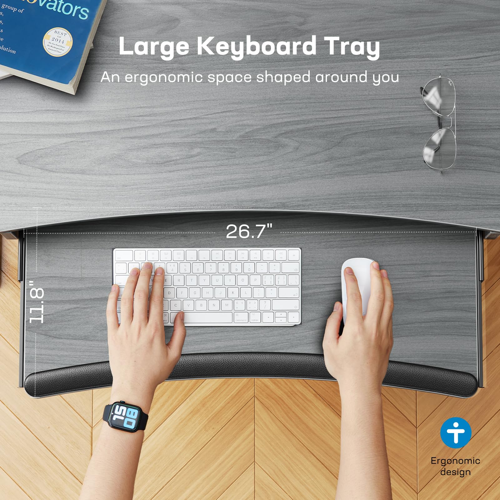 HUANUO Standing Desk Adjustable Height 55 x 24 Electric Stand Up Desk for Home Office with Large Keyboard — view 6