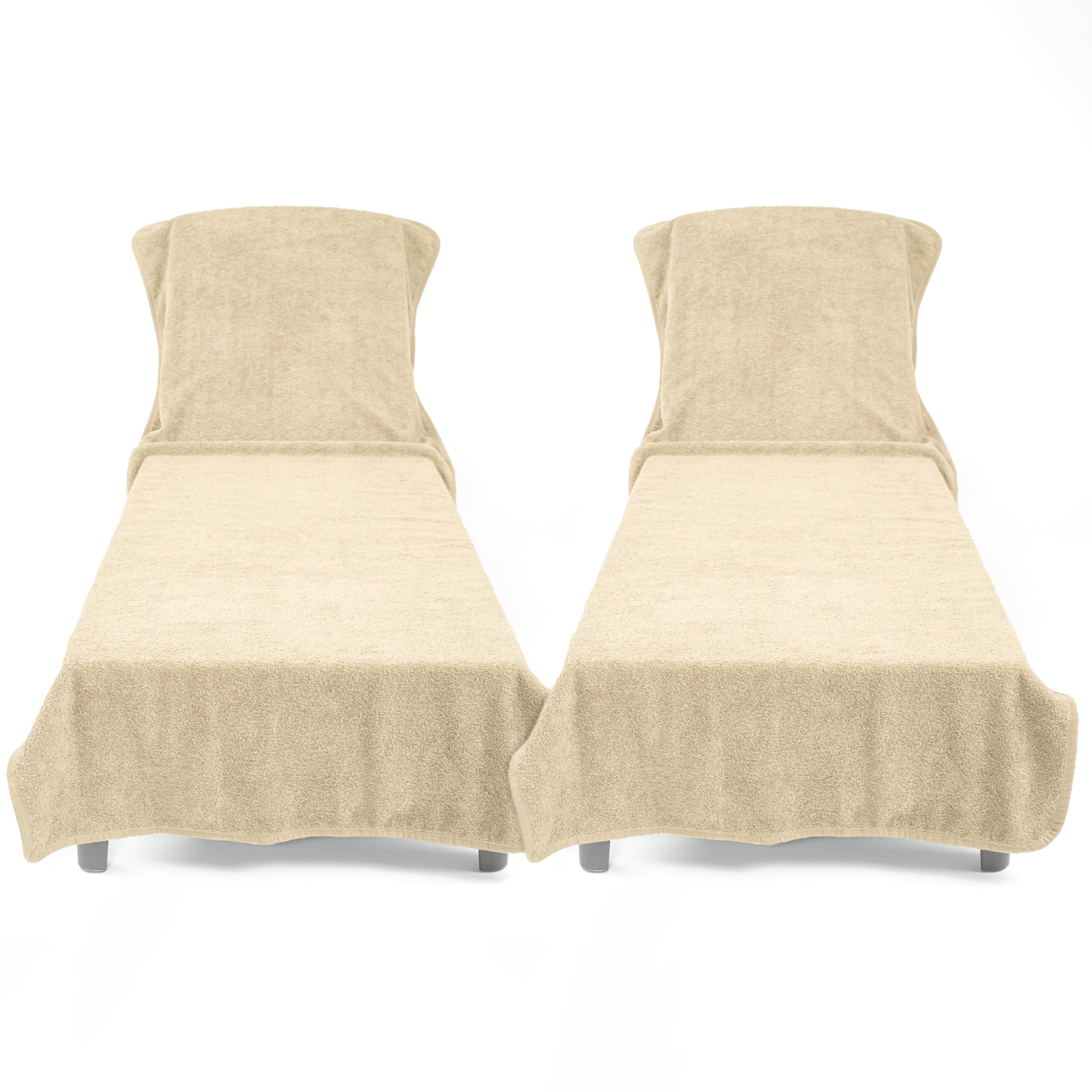 Cotton Paradise Lot de 2 Serviettes pour Chaise Longue avec Poche, 81,3 x 218,4 cm, pour Chaise Longue, Piscine, Plage, (Beige, 2 pièces)