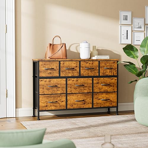 Miniatura 9 de Lulive Cómoda de 10 cajones para dormitorio, aparadores de TV con toma de corriente, cómoda para el centro de entretenimiento, cómoda para TV de 55