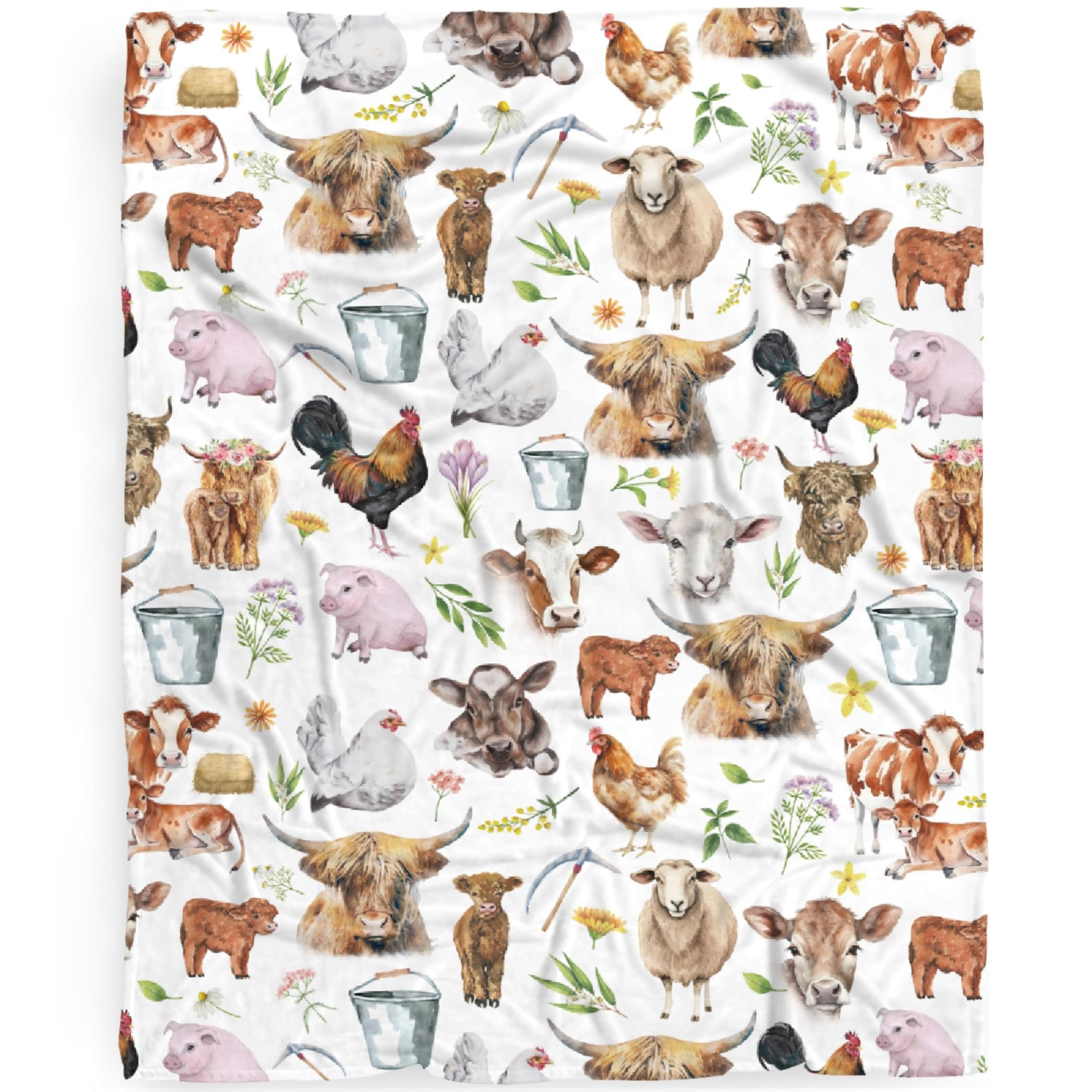 Naiagiri Farm Animal Cow Blanket Gift for Boys Girls, Chikcen Throw Blanket Gifts for Teens Farm Life Decor Goat Plush Soft Lightweight Flannel Fleece Farm Life Blankets for Sofa Bed Chair 60x50In — image 1