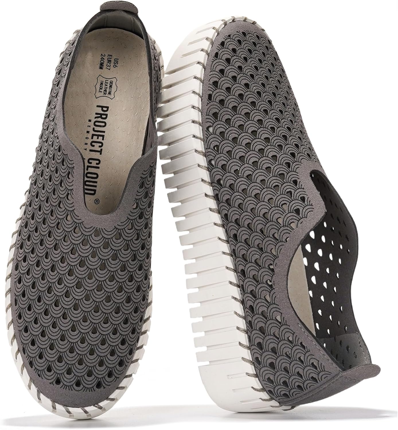 Project Cloud Platform Loafers for Women - Lightweight Spring Shoes for Women - Slip-On Casual Shoes - Non Slip Fashion Sneakers - Leather Insole Womens Footwear (Daffodil, Grey, 7)