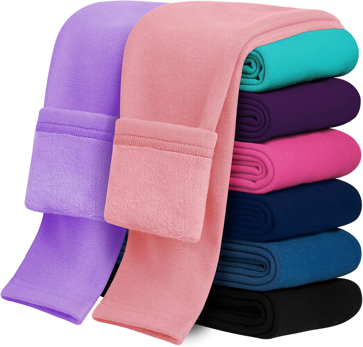 KEREDA Girls Fleece Lined Leggings Pack of 2 Winter Warm Pants Girls Clothes