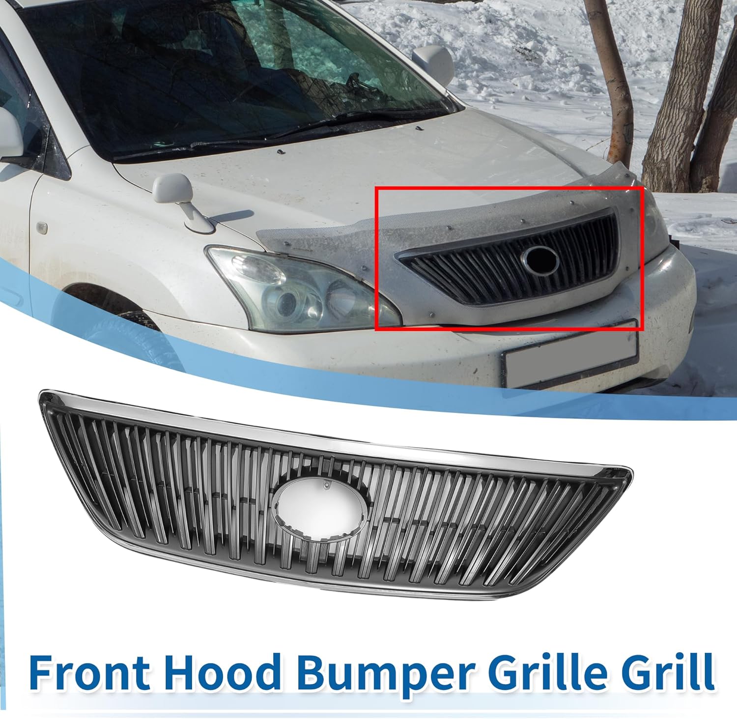 X AUTOHAUX Front Upper Hood Bumper Grille Grill for Lexus RX 330 VIN Starts with J No.5310148071 Front Bumper Kidney Grille Grill Chrome Silver Tone Black