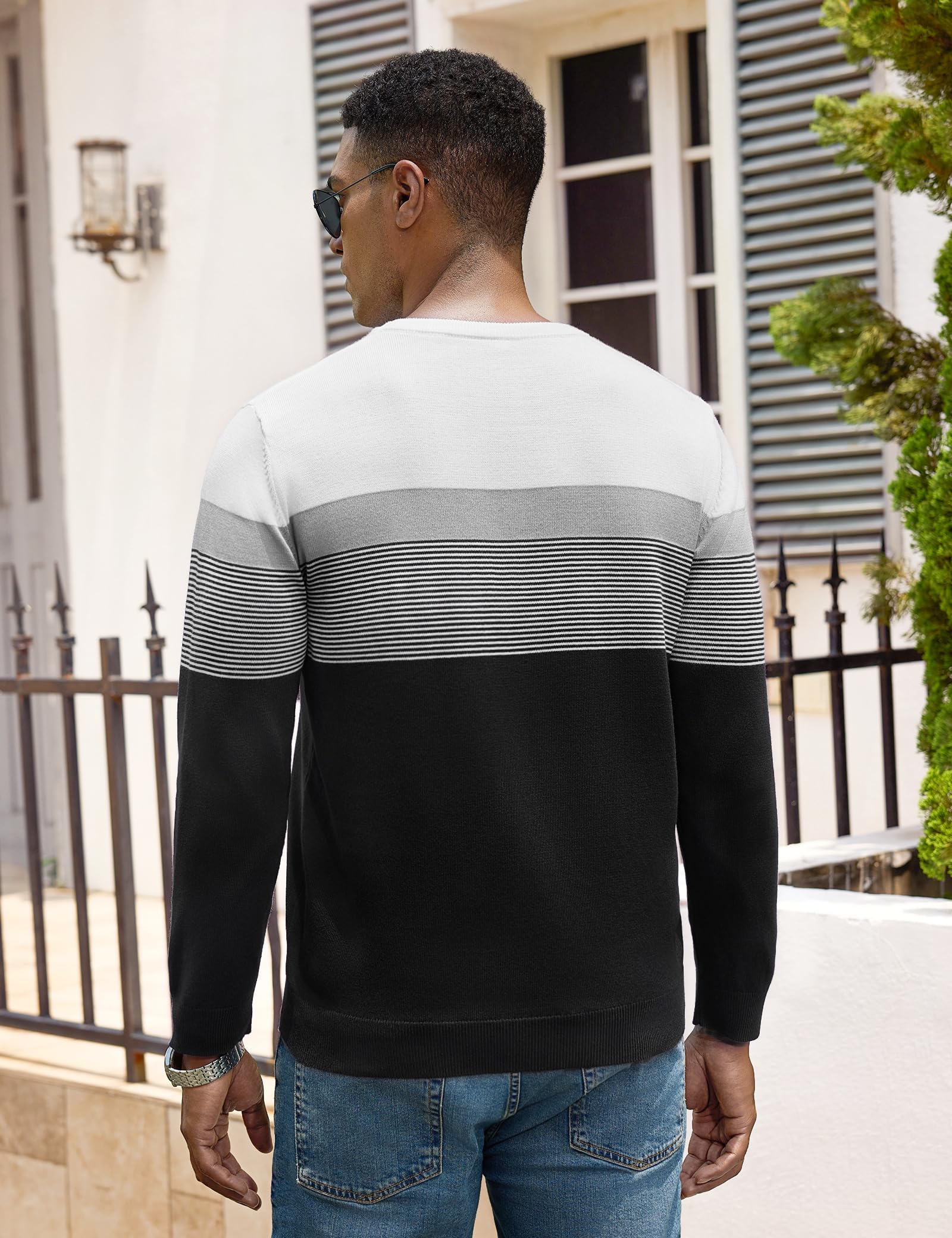 iClosam Pull Col Rond Homme rayé Pulls à Manches Longues tricoté Pullover Fin pour Hommes