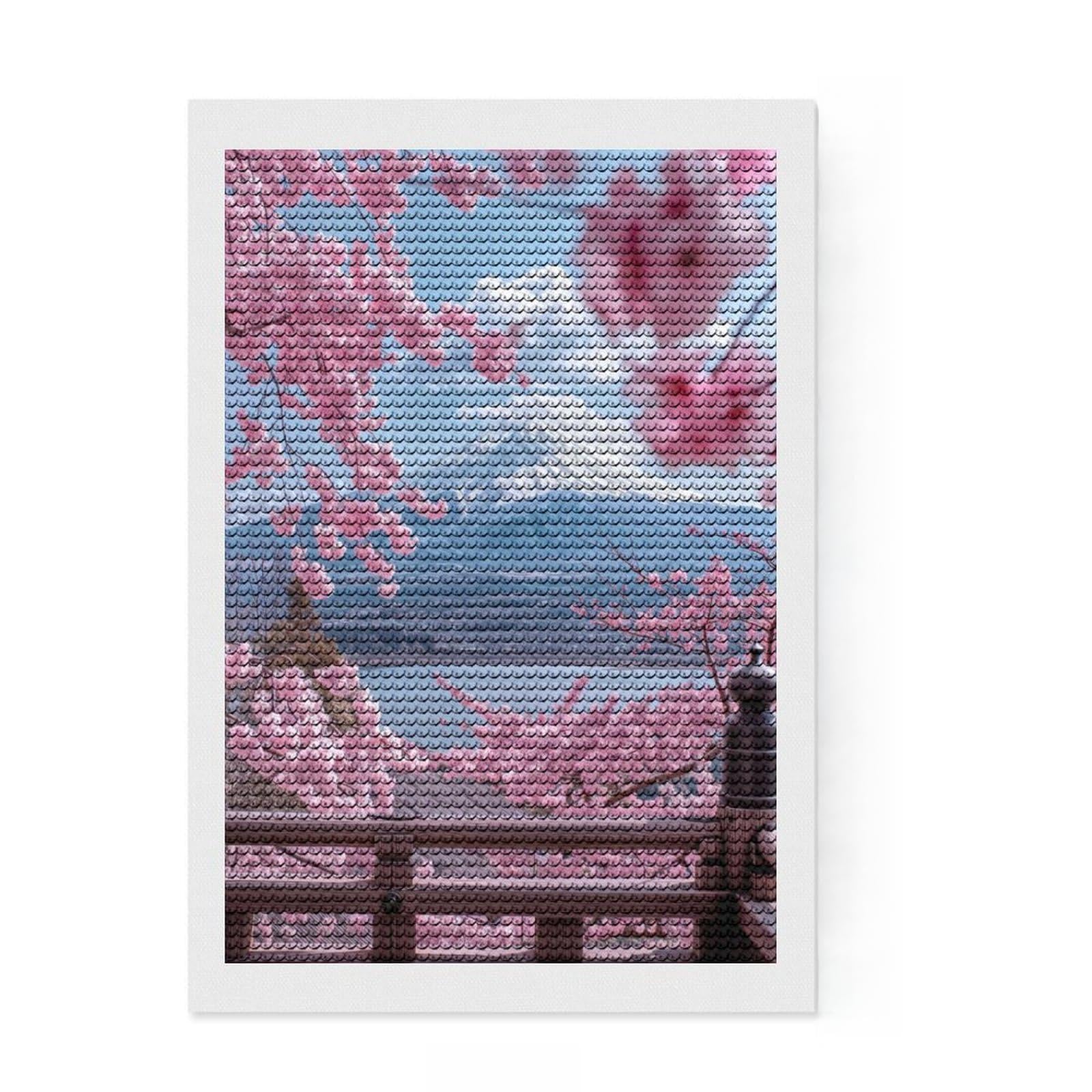 Junmoney Japan Mount Fuji Landscape DIY Diamond Art Canvas Kit 8"x12", Bedroom Decor, for Craft Lovers, Full Kit Included, Thoughtful Handmade Gift