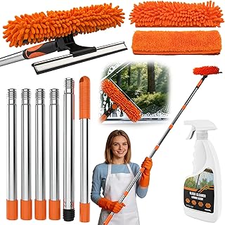 Fensterabzieher Profi Set mit 2m Teleskopstange,2-in-1 Fensterputzer & Abzieher inkl. 400ml Glasreiniger,Schnelle Streifenfreie Reinigung für Fenster, Glasduschen und Spiegel