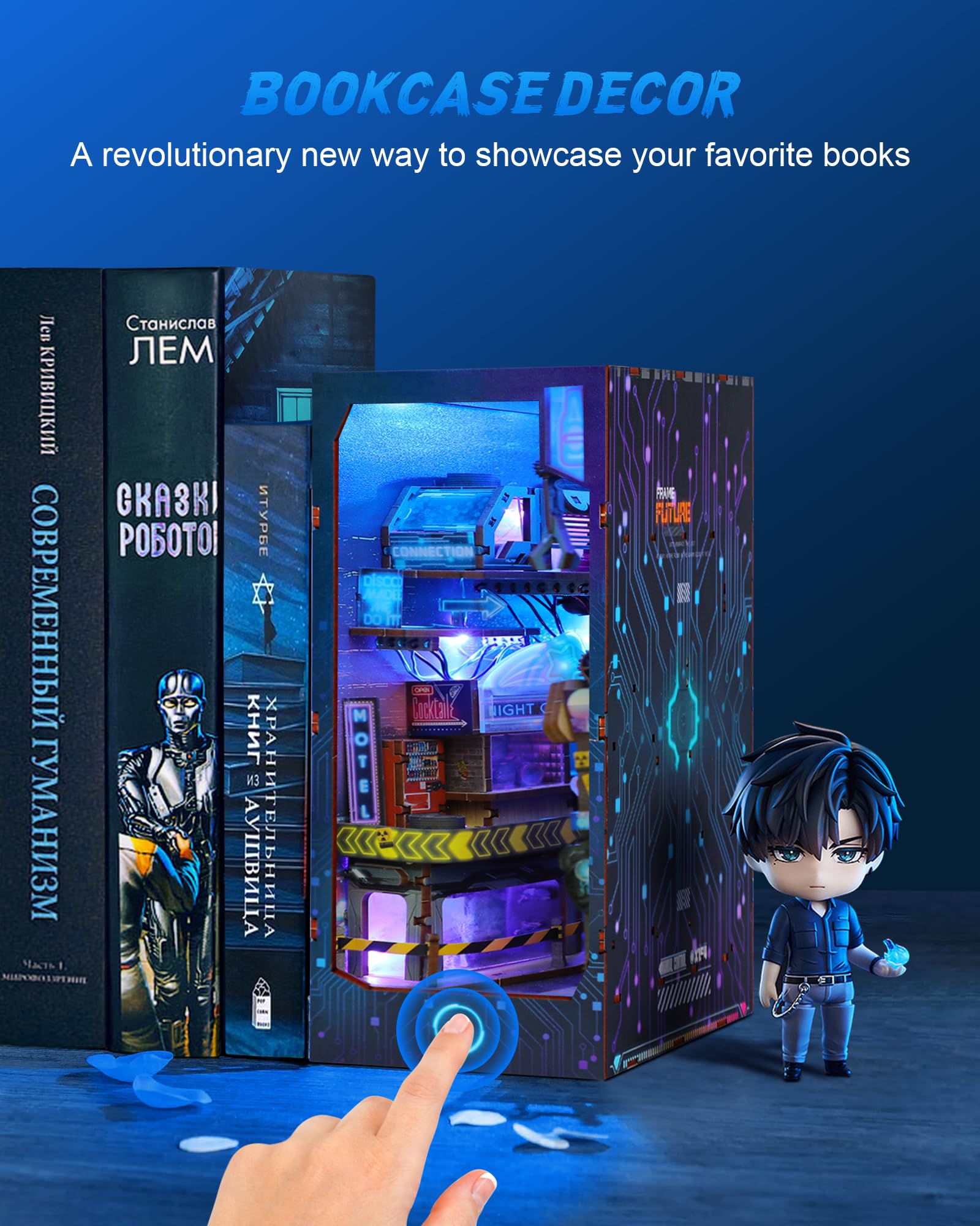 Quanquer DIY Book Nook Cyberpunk Kit: casa delle bambole in legno in miniatura con mobili e luce a LED,puzzle in legno 3D, kit per modellini per persone di età superiore ai 14 anni Regalo creativo