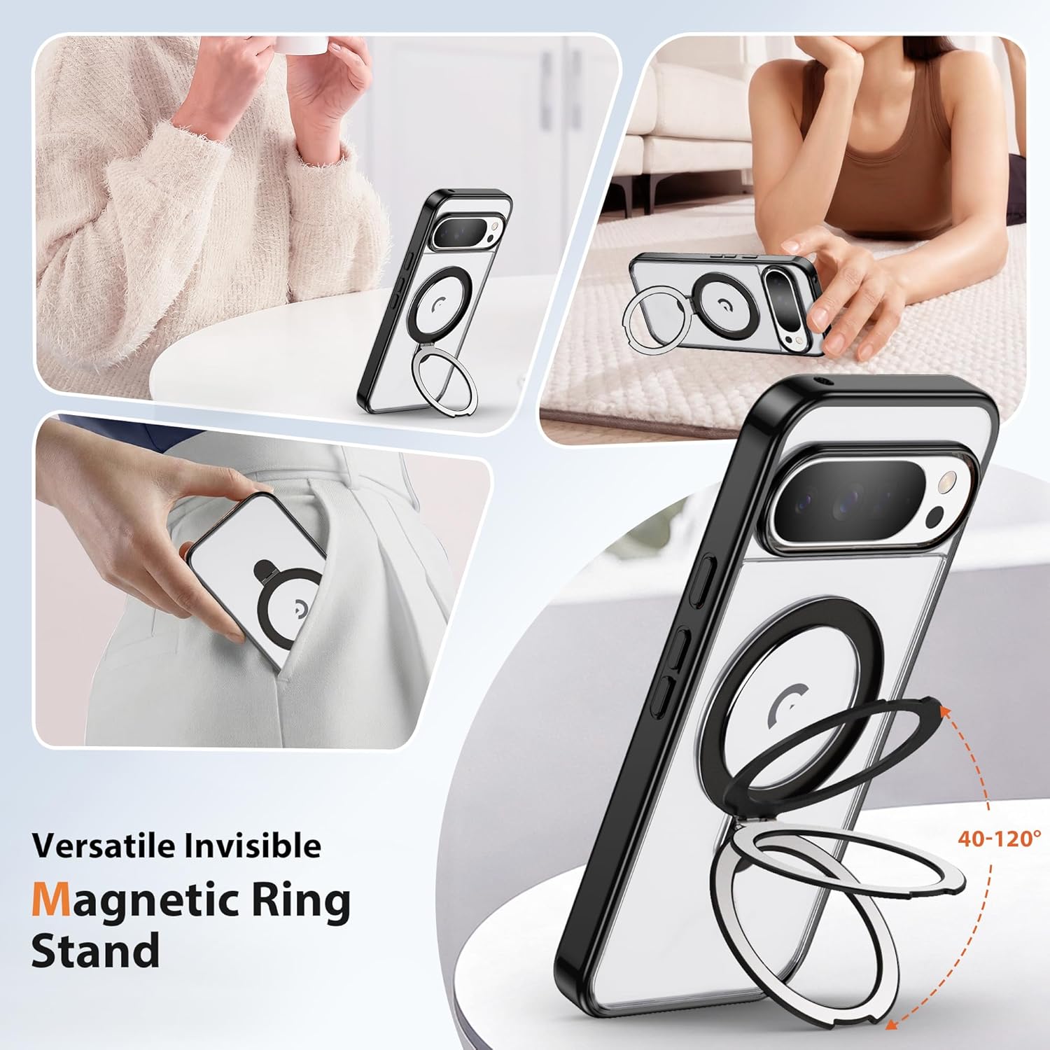 Compatible with Pixel 10/10 Pro Case with Magnetic Ring Stand,[Compatible with Mag-Safe],Shockproof Protective Phone Case for Google Pixel 10/10 Pro 6.3" for Women Men,Black