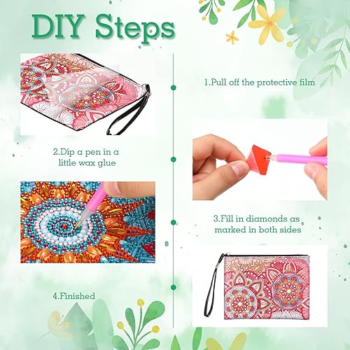 Miniatura 4 de Sweetude 6 piezas de mandala pintura de diamante monederos DIY pintura diamante bolsas de diamantes de imitación puntada cruz bolso 5D hecho a mano