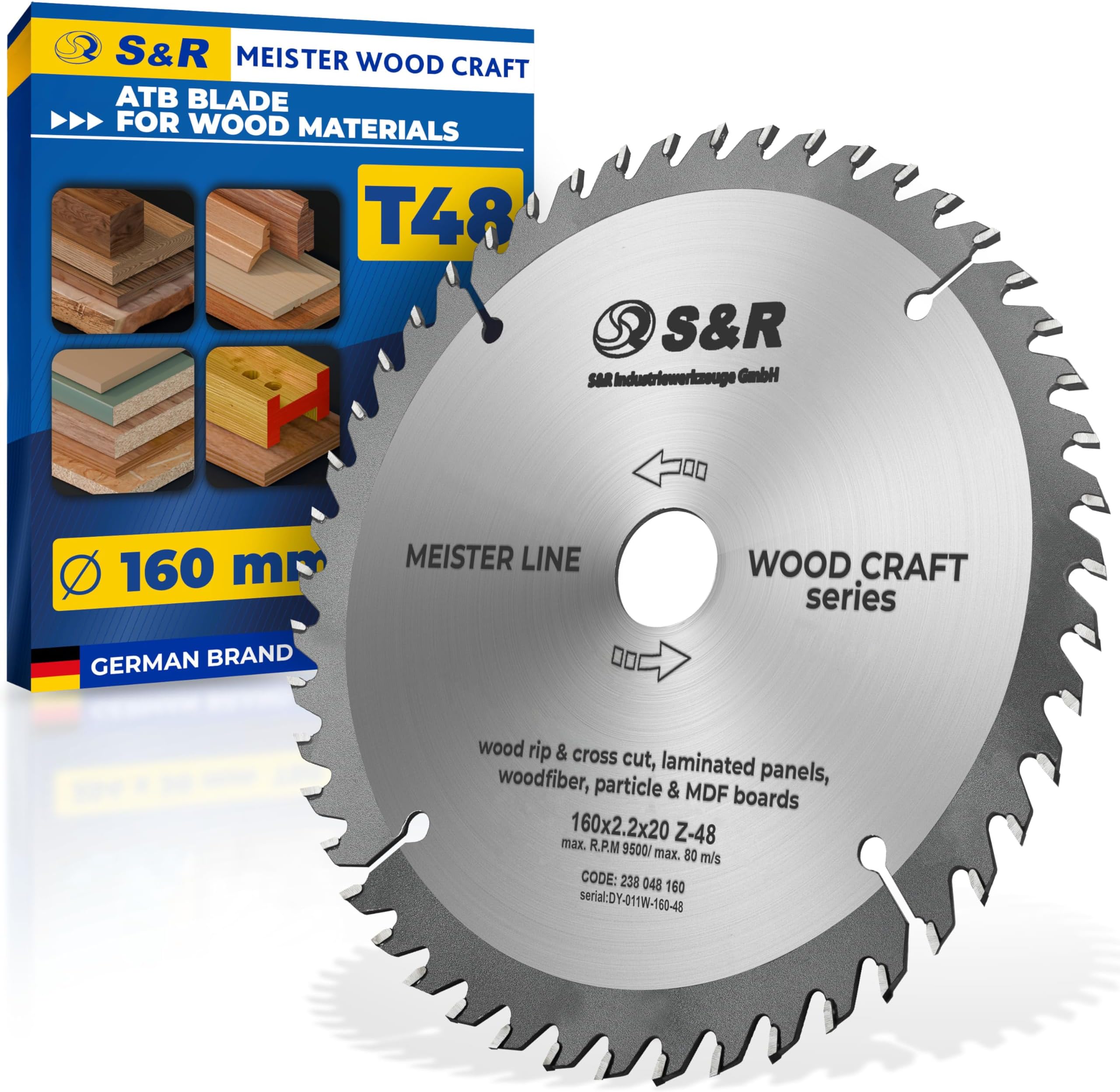 Circular Saw Blade 160 mm x 20 mm (Includes 16 mm Reducer Ring) – 48T ATB Teeth – For Wood, MDF, Chipboard – Fine Crosscut & Rip Blade – Professional Quality