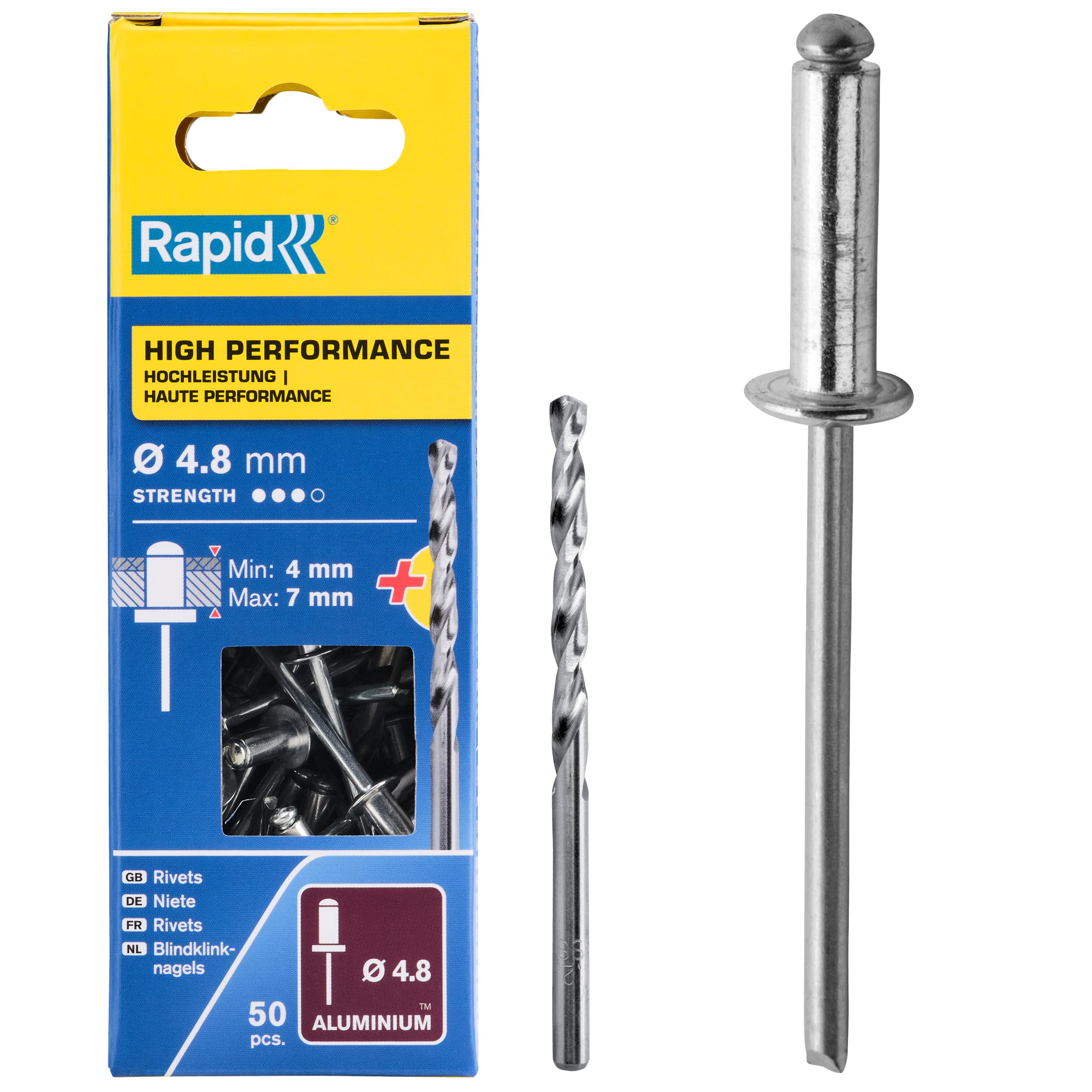 Rapid Rivets High Performance Including Drill Piece, 4.8 x 10 mm, 5000387-50 Pieces