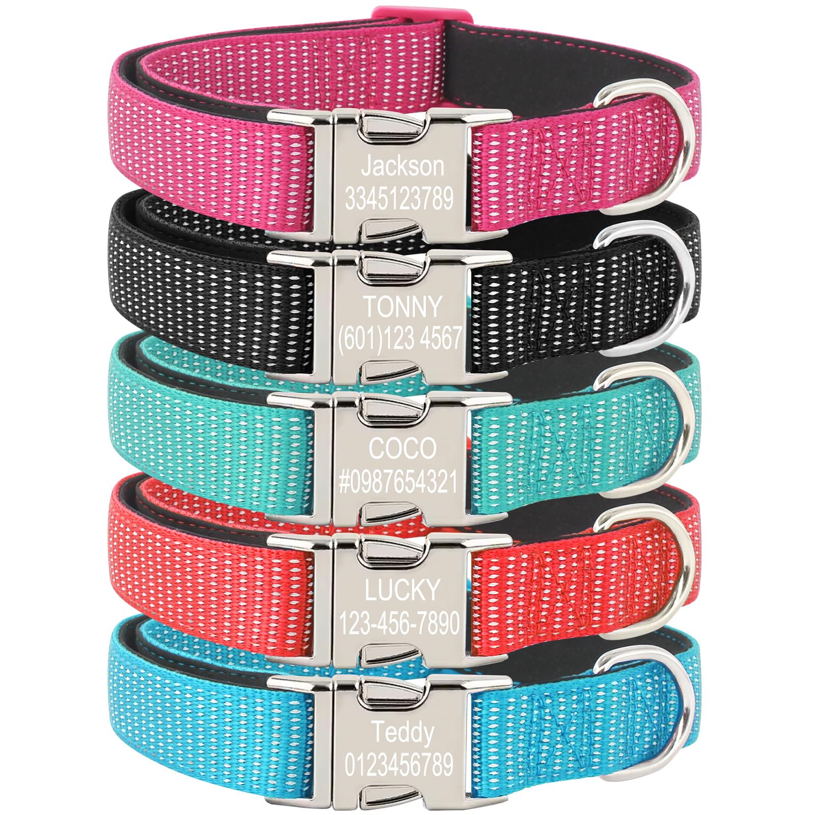 Collar para perros con grabado láser personalizado con nylon reflectante y hebilla de identificación de metal seguro, collar ajustable para perros pequeños, medianos y grandes (hebilla de metal)