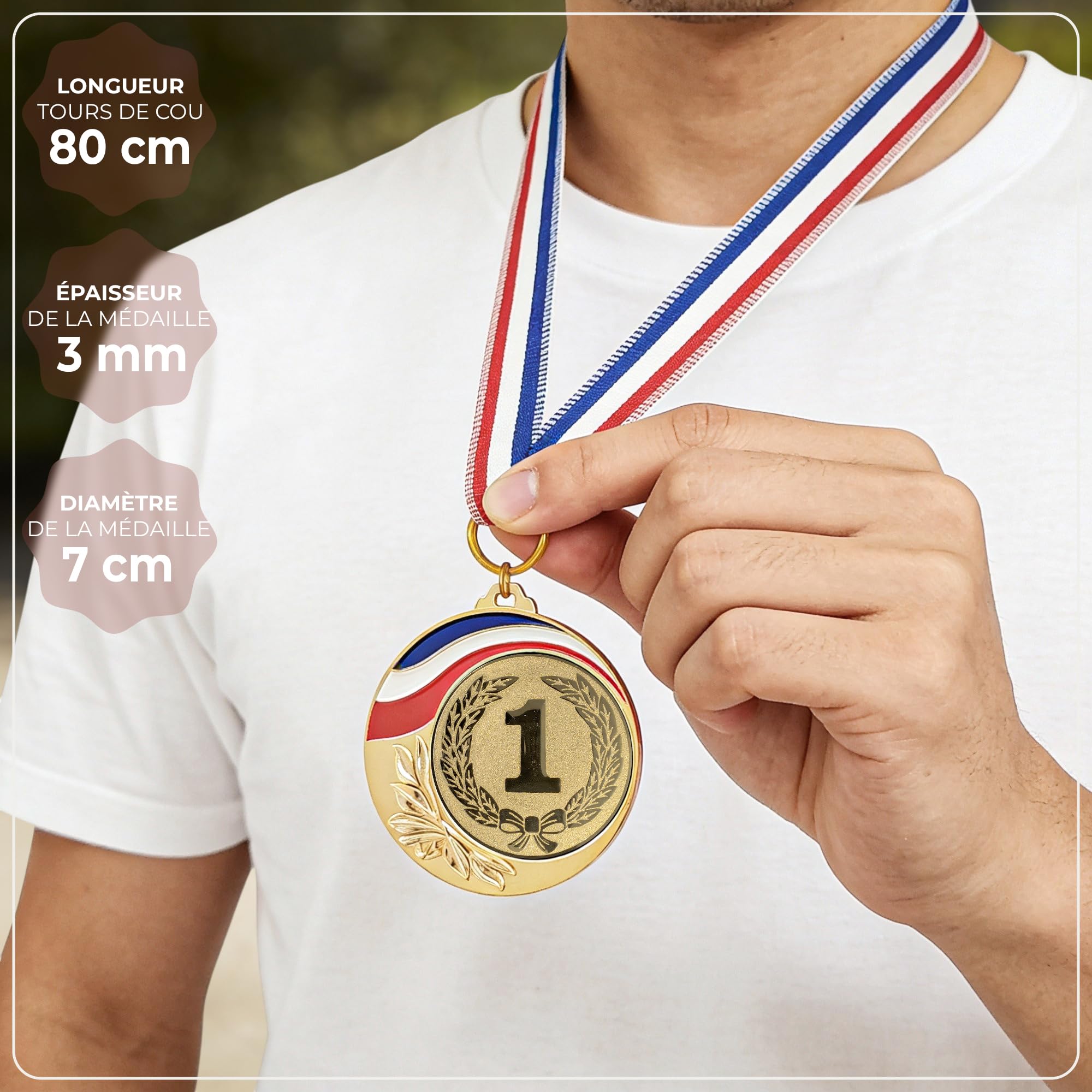 KDO MAGIC Médaille personnalisée - Médaille d'or gravée - Ruban France - 7 cm - Récompense pour Sport, Concours, évènements - Idée Cadeau - Enfant & Adulte - Foot, Basket, Tennis