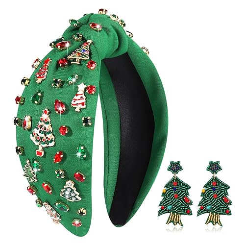 Miniatura 10 de vokone Diademas de Navidad para mujer, diadema de lazo de Navidad, diadema anudada con joyas de cristal, accesorios de Navidad (lazo de Navidad)