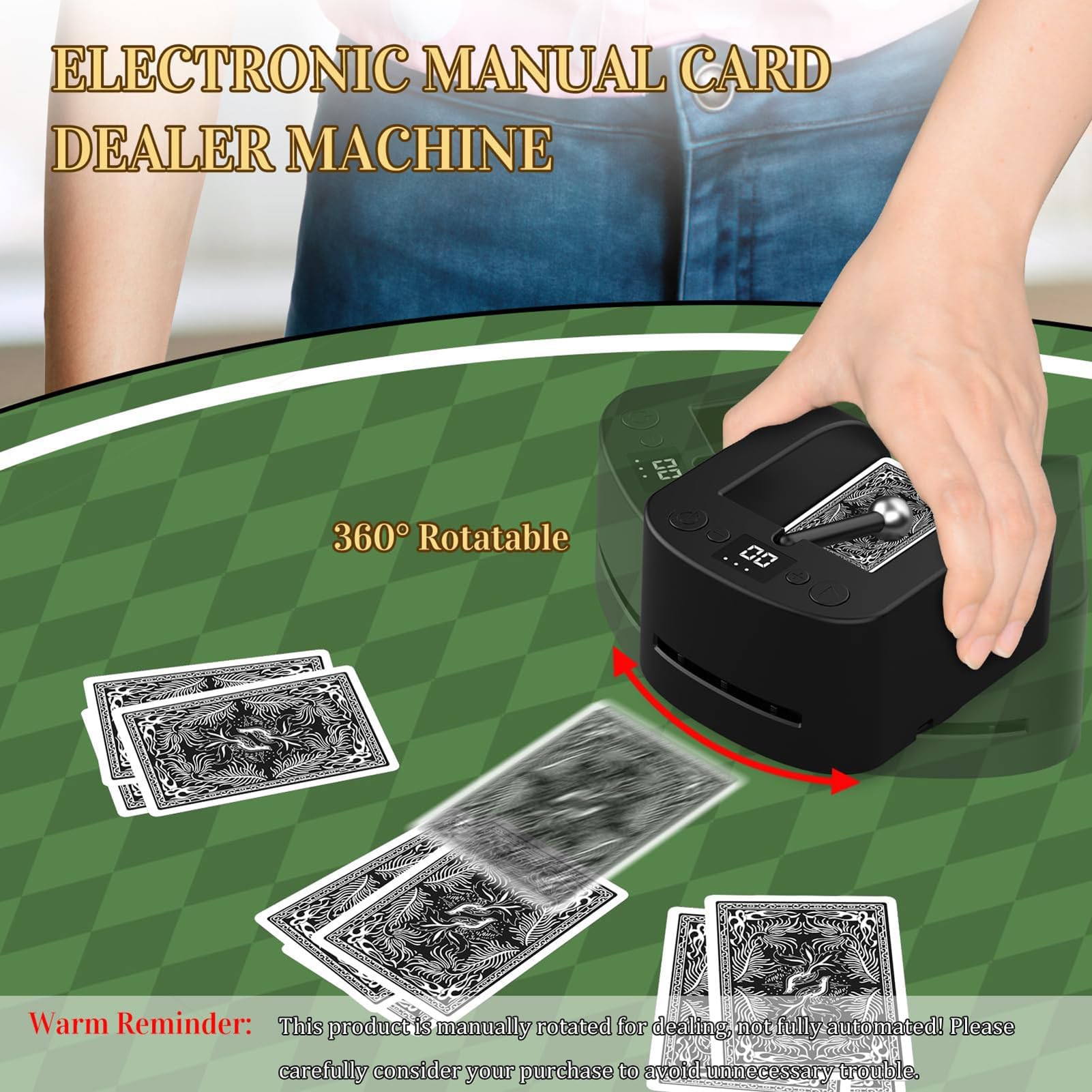 Distributeur de cartes semi-automatique 2 jeux, 2 à 8 joueurs, distributeur automatique de cartes rotatif, distributeur de cartes manuel électronique for jeux de casino, distributeur de cartes recharg