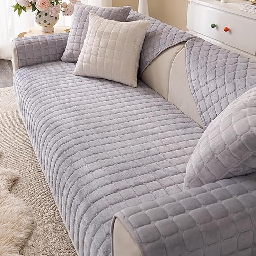 Miniatura 5 de Funda de sofá de franela mullida para perros, lavable y antideslizante, funda de sofá modular para mascotas para sofá de 3 cojines, respaldo y