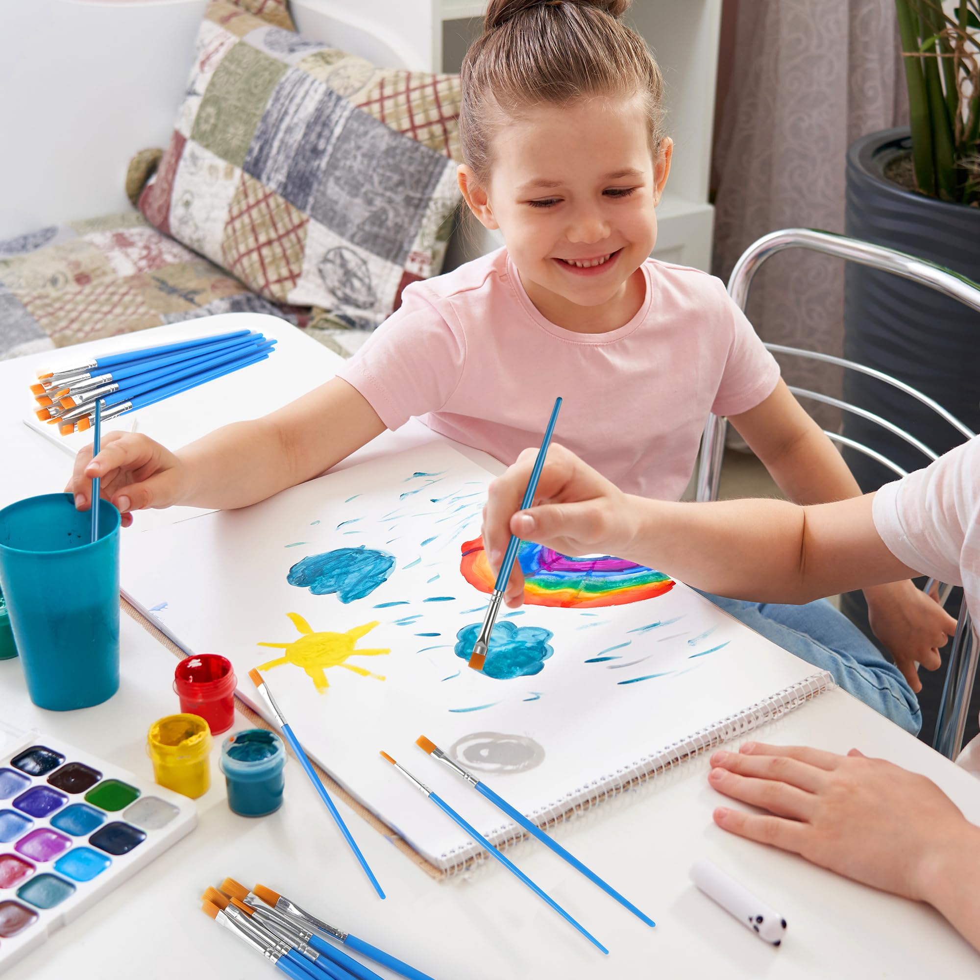 Juego De 20 Herramientas De Pintura Para Niños - 15 Pinceles, 4 Pinceles De Esponja Y Paleta - No Tóxico - Para Proyectos De Arte Infantil