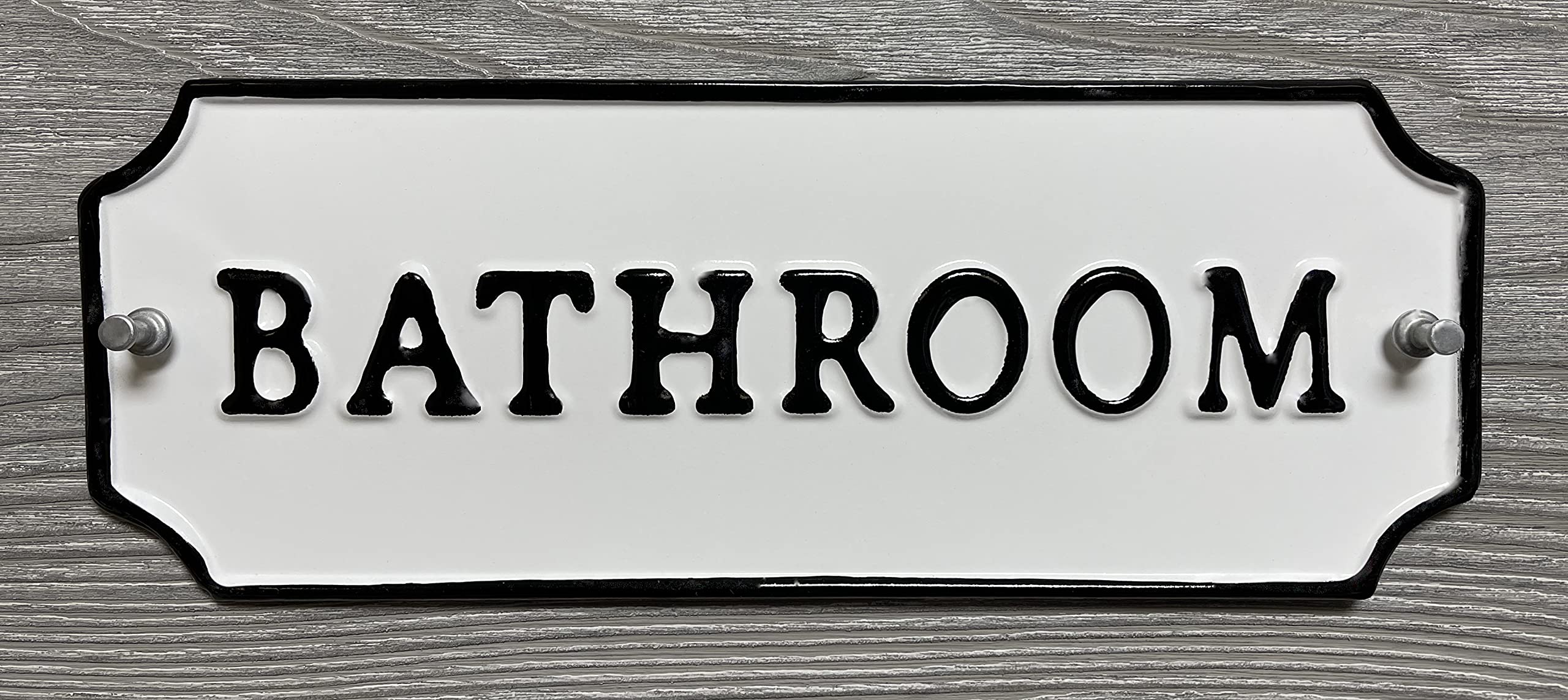 Rustic Single Sided BATHROOM Embossed Black on White Enamel Metal Door or Wall Sign 11.25" wide X 4.25" tall - Wall Decor - Room Label