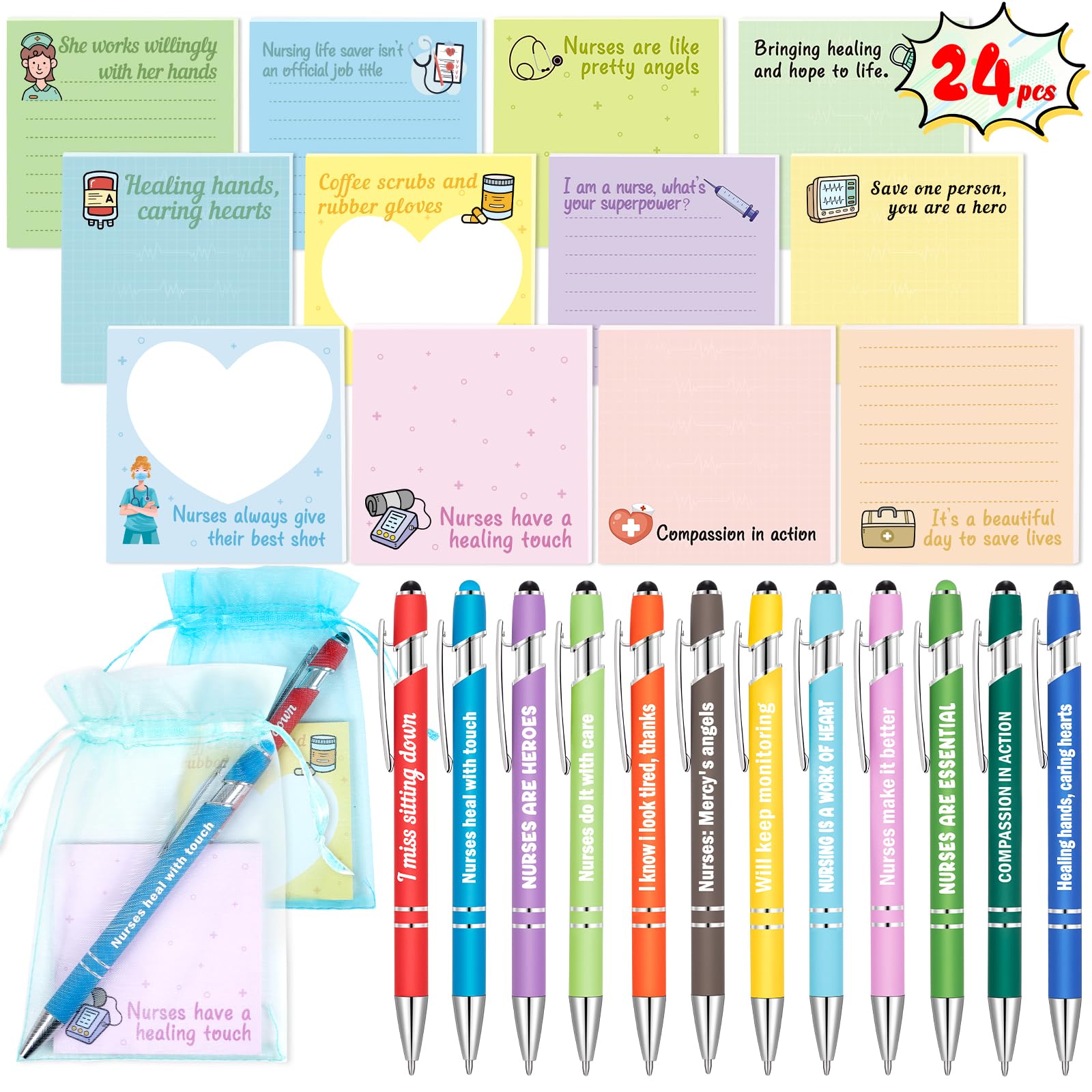 luck sea Nurses Week Gifts Bulk 2025, with Appreciation Sayings + Sticky Notes, Nursing Day Office Supplies Set