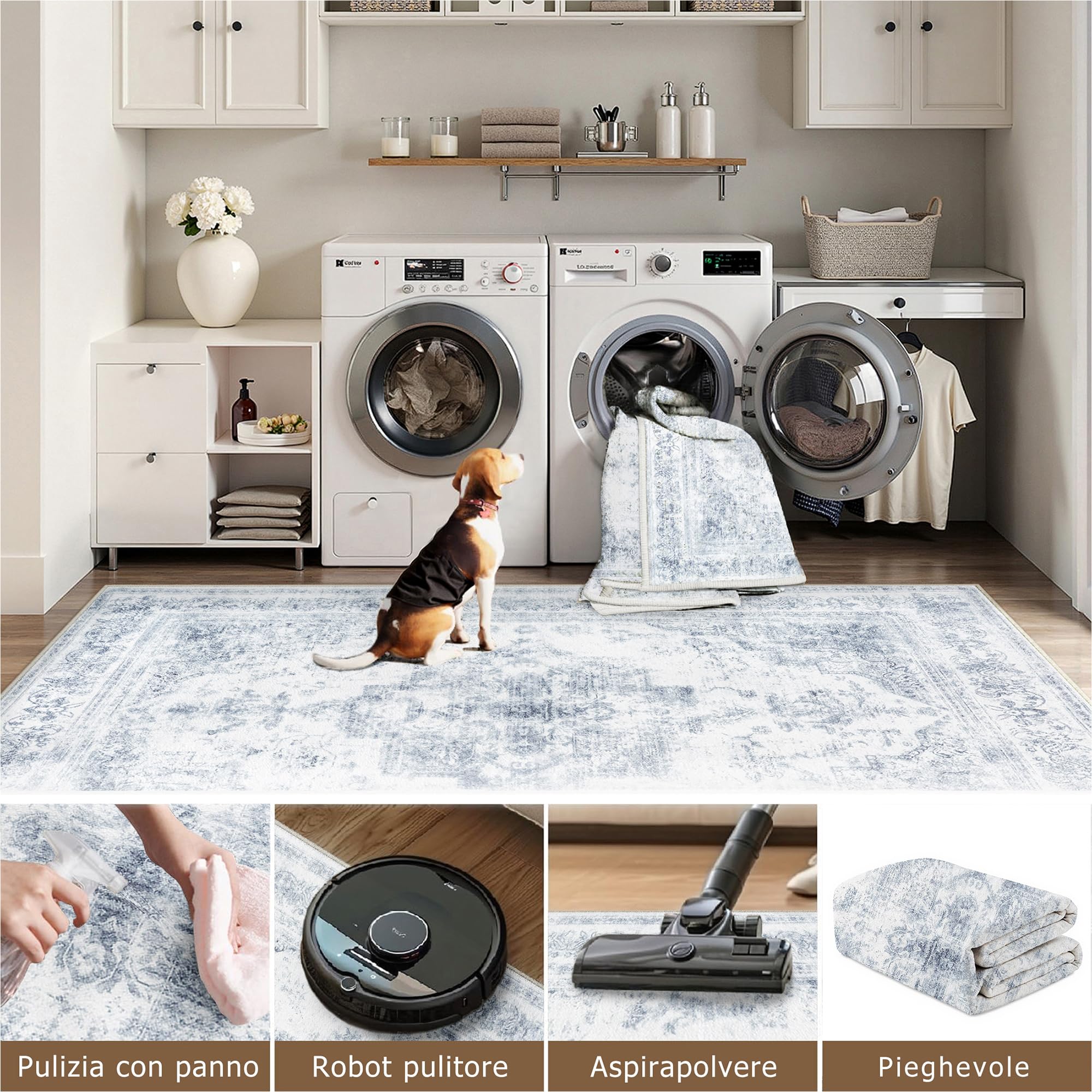 HUGEAR Vintage Passatoia Tappeto Corridoio Blu Tappeti 60x180cm Cucina Antiscivolo Lavabile in Lavatrice Tapette Camera da Letto Scendiletto Cameretta Ufficio Pelo Corto Lungo Carpet