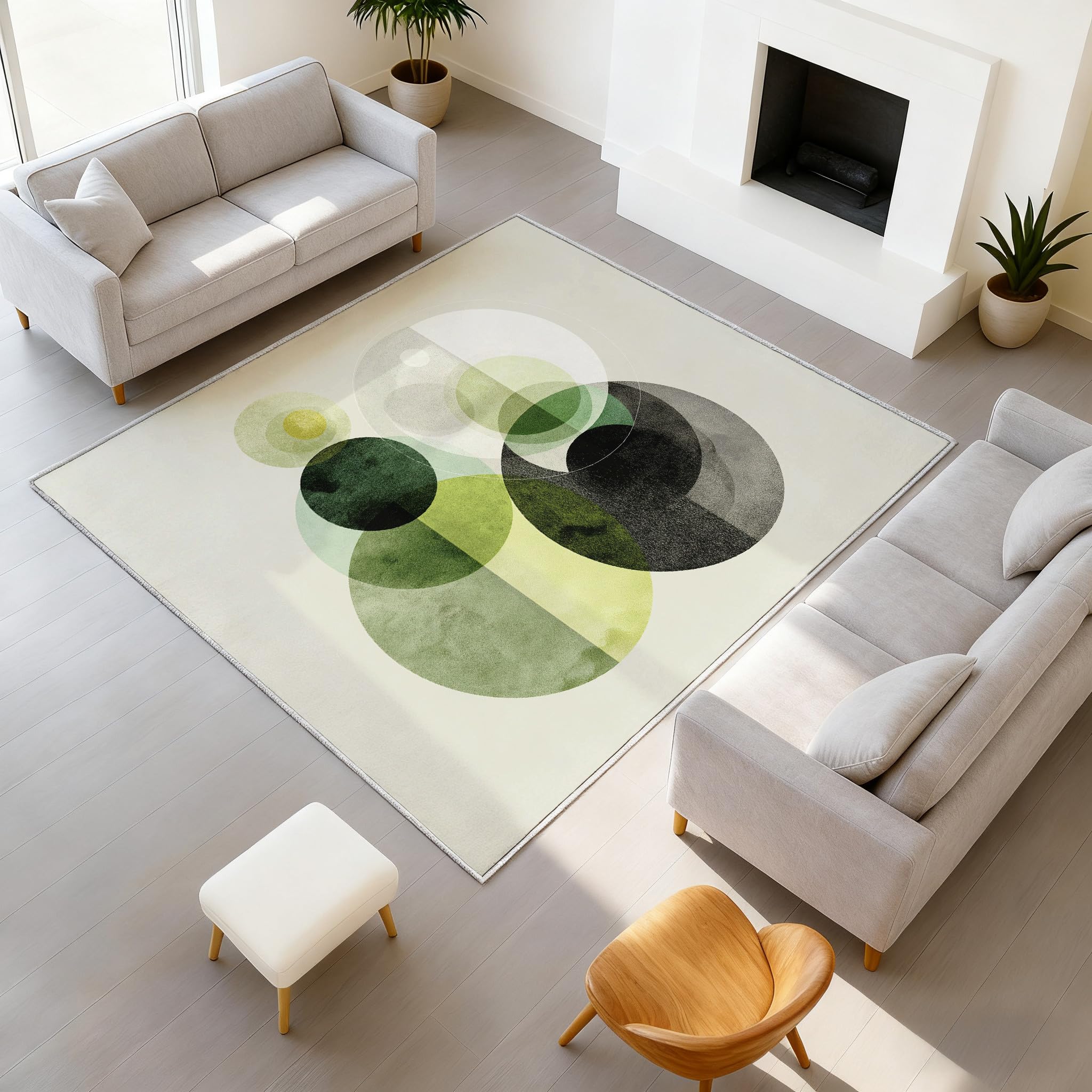 Tapis Salon Vert Sauge Abstrait pour Chambre Enfant & Adulte - 60 x 90 cm Tapis Durable et Antidérapant, Cercles Anneaux Super Doux Rug Salle Lavage en Machine