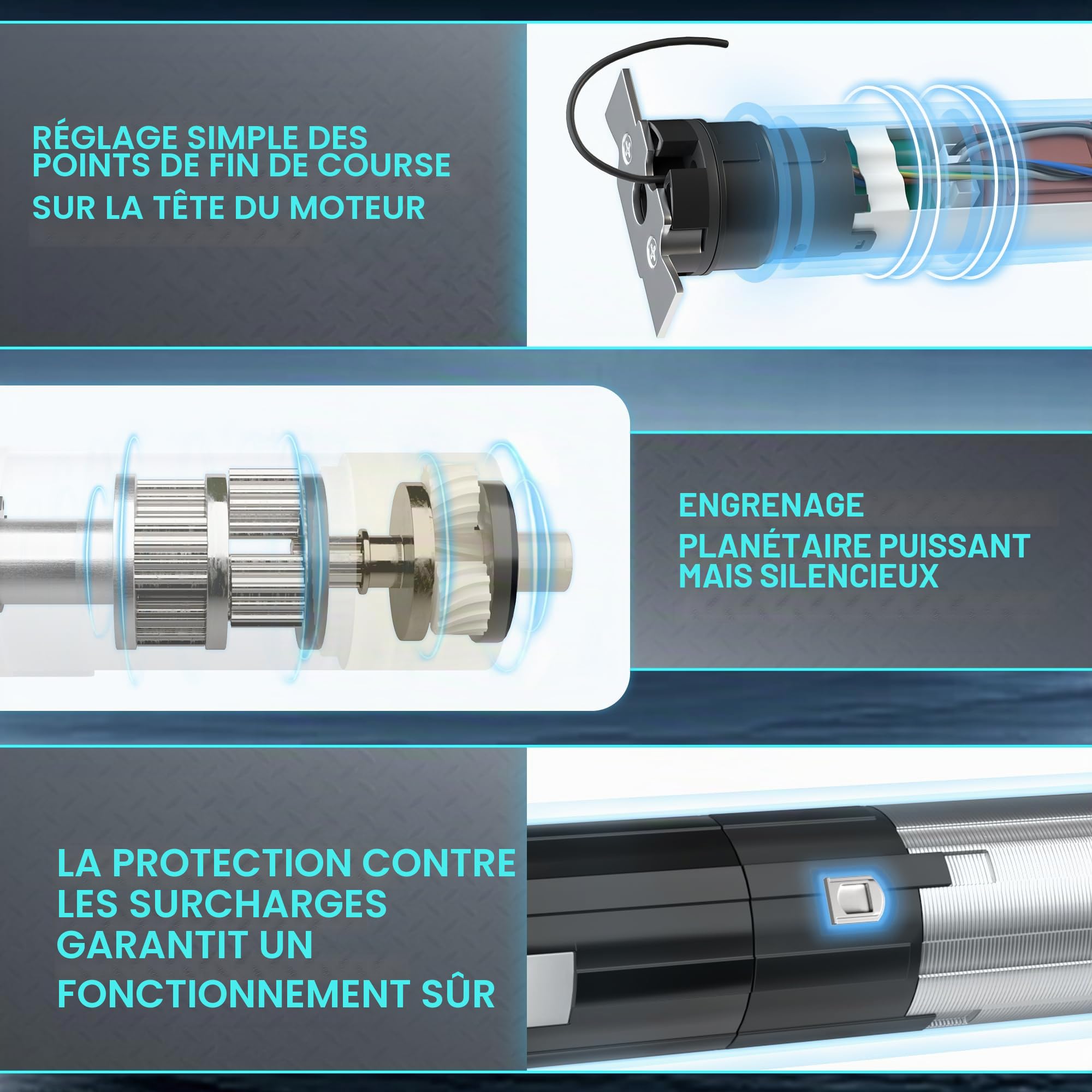 jarolift Moteur Électronique Tubulaire Sans fil, TDEF 10/14 Pour Volets Roulants SW40, Force De Traction 27 kg, Kit Complet, Détection De Blocage