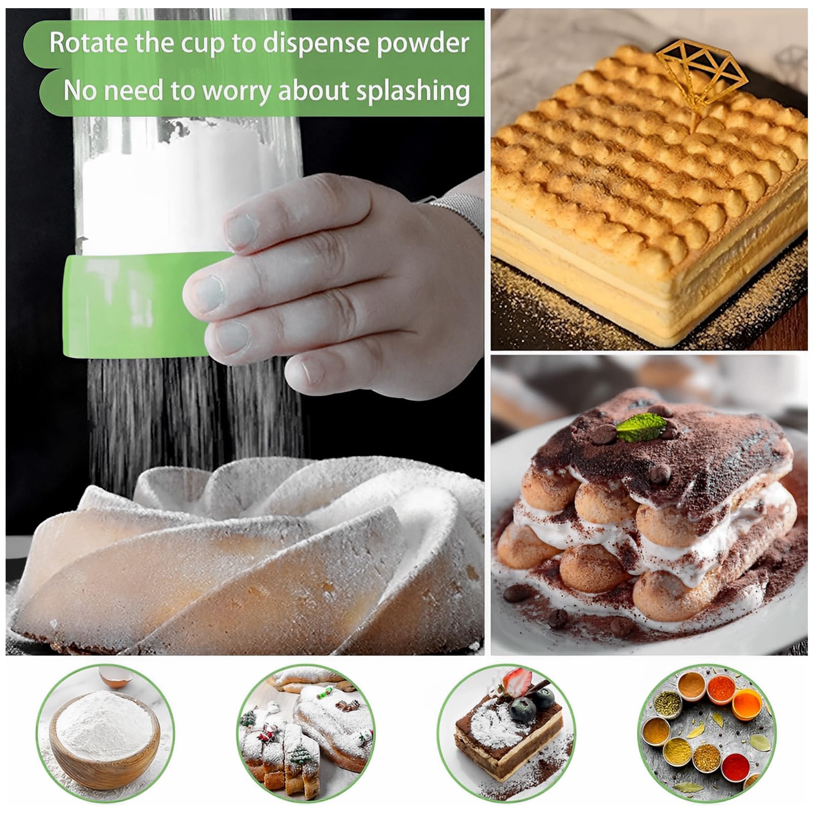 Yueser Poedersuikerzeef, poedersuiker shaker met deksel, zeef