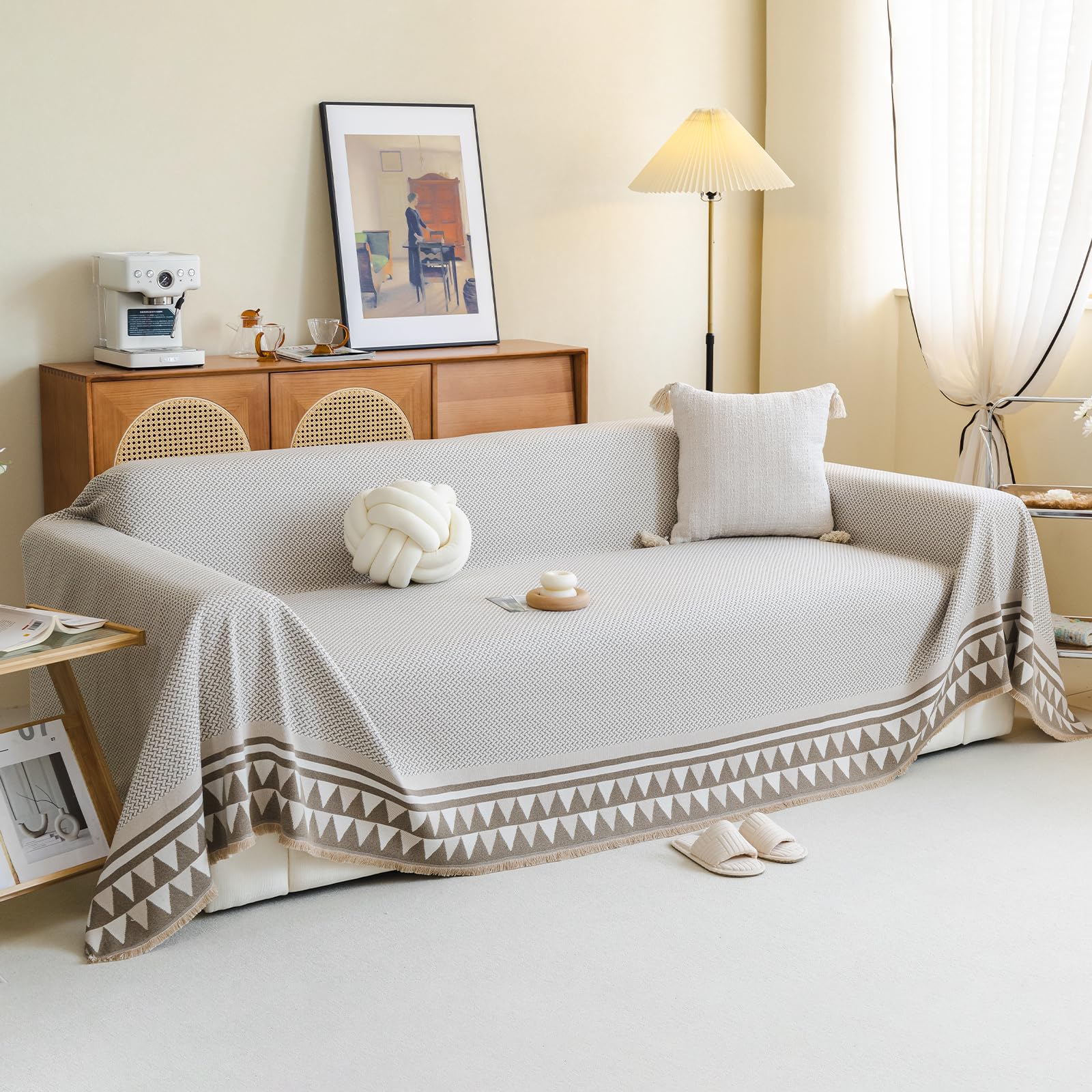 Coperta per divano in Ciniglia, Copridivano, Trapunta Multiuso, Copriletto, Copridivano Resistente Ai Graffi Dei Gatti, Telo Copridivano 180 * 130cm-Cachi