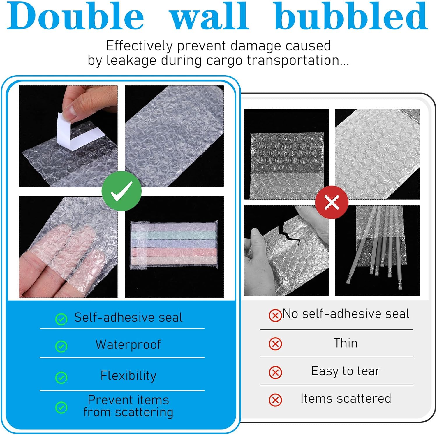 300pcs Clear Self-Sealing Bubble Wrap Pouches,3x5 Inches Double Layer Plastic Bubble Bags,Small Shockproof Protective Packing for Business Moving Shipping Packaging Storage