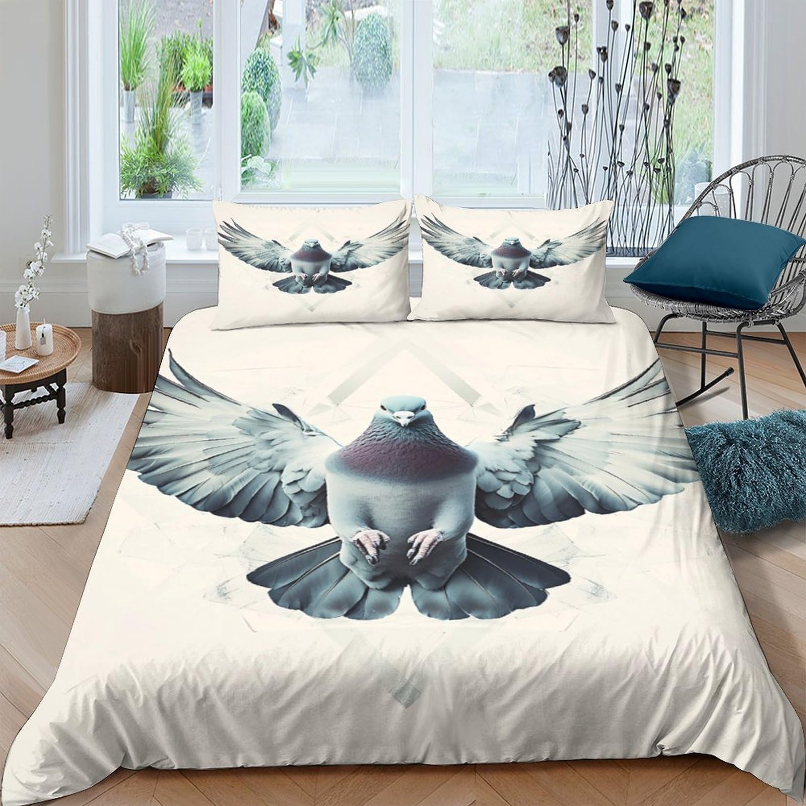 Ctjqhvkz Style-1 3D Printed Flying Dove Fitted Sheet Microfiber Soft White Bird Mattress Cover For Bedroom Guest Room Dorm Decor Single（135X200cm）