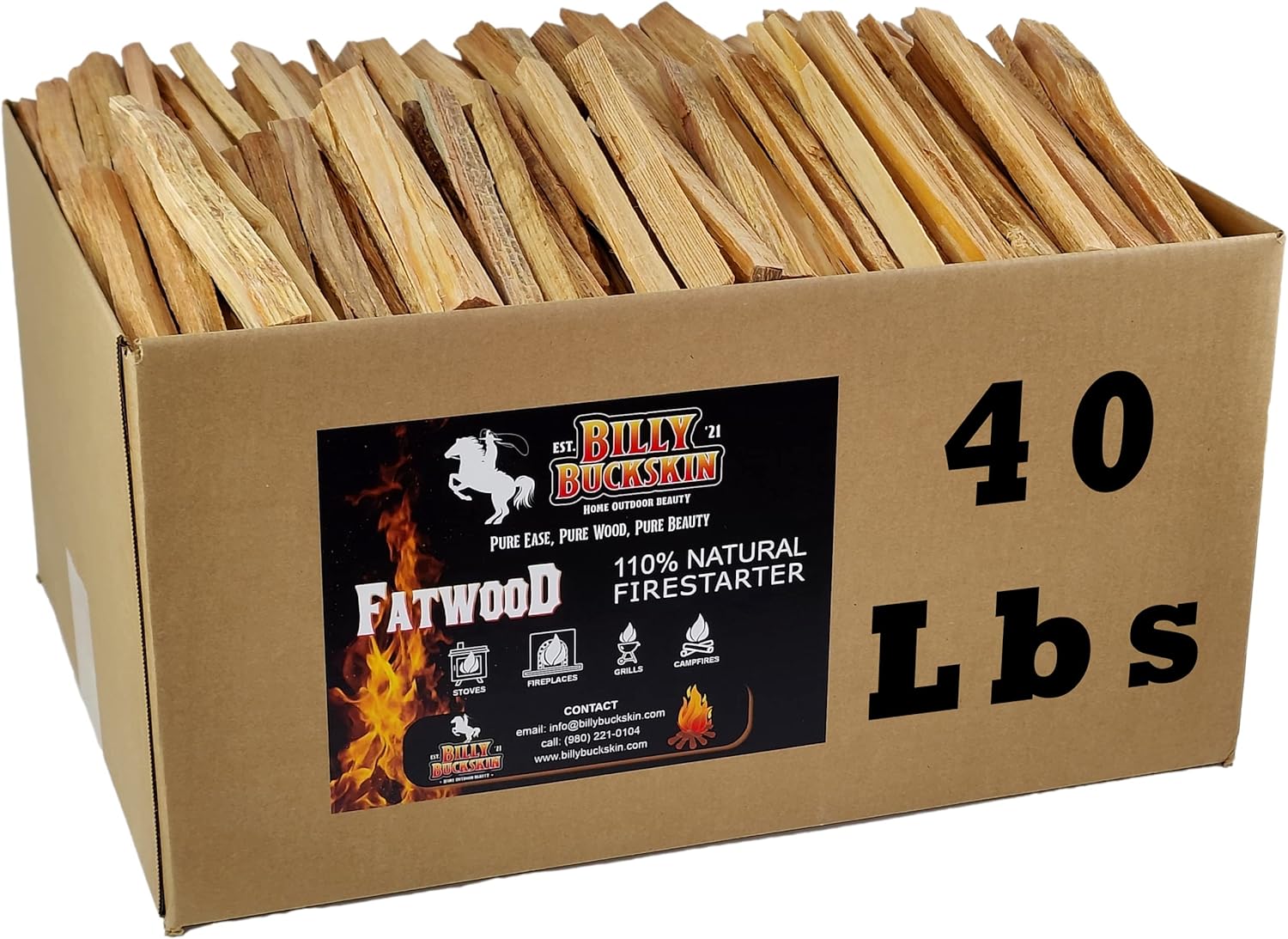 40lb Fatwood Fire Starter Sticks | 100% Natural Fire Starters for Grill, Campfire, Wood Stoves, Bonfires | Easy Firestarter w/Just 2 Sticks in All Weather Conditions by Billy Buckskin (40lb Box) 40lb Fatwood Fire Starter Sticks | 100% Natural Fire Starters for Grill, Campfire, Wood Stoves, Bonfires | Easy Firestarter w/Just 2 Sticks in All Weather Conditions by Billy Buckskin (40lb Box)