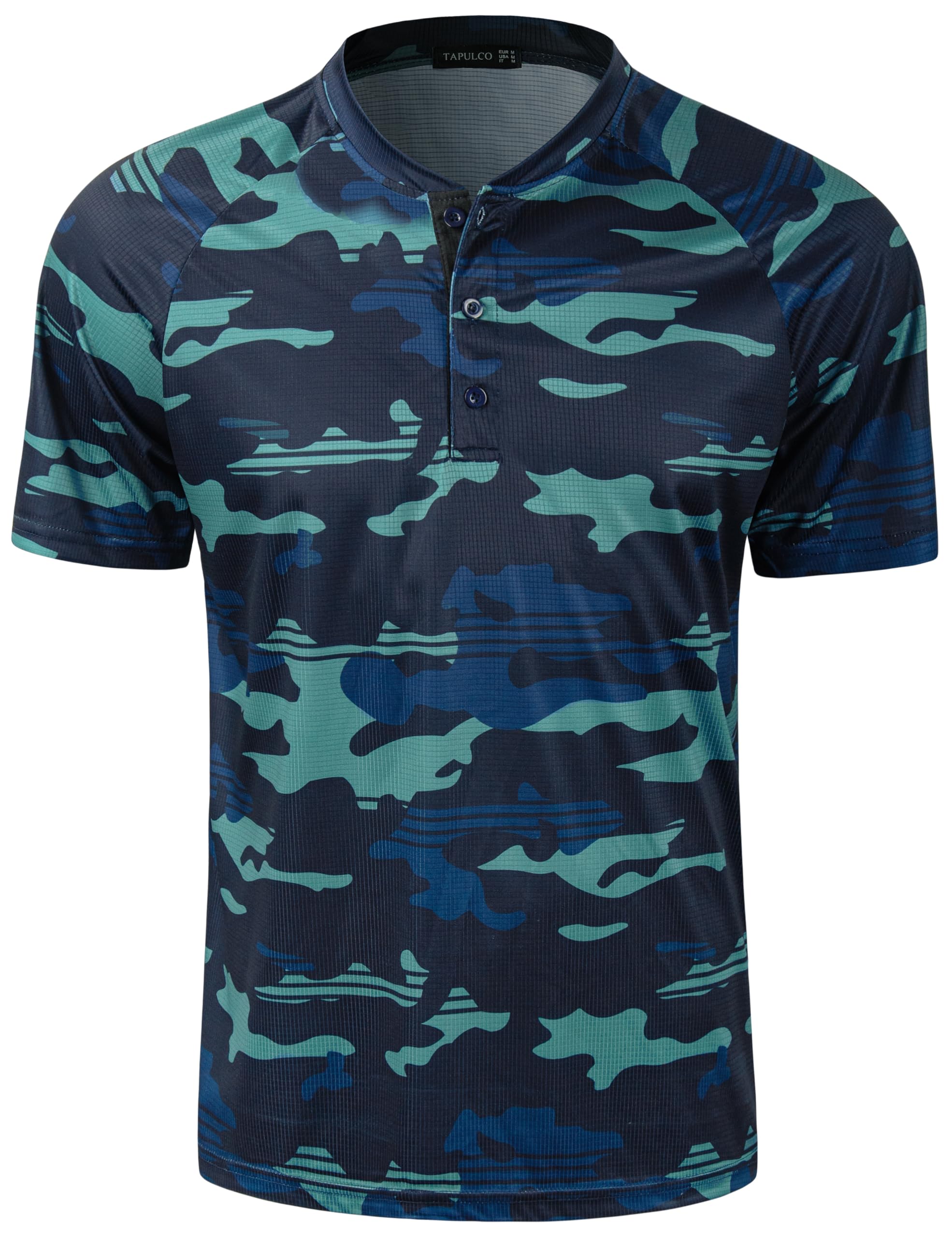 TAPULCO Mens Collarless Golf Shirts Short Sleeve Dry Fit Stretch Casual Breathable Lightweight Tshirts