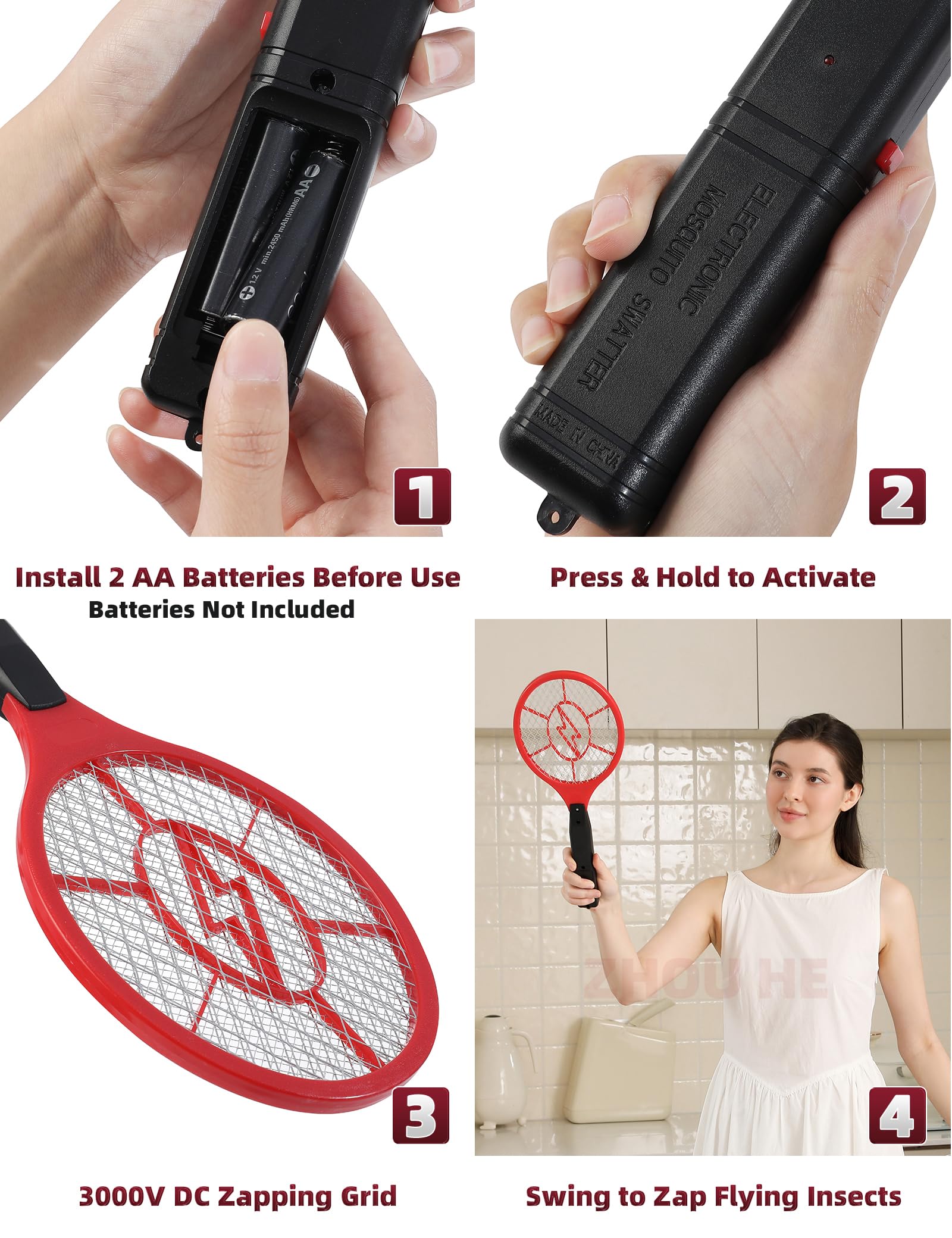 Zanzariere elettrico per zanzare e mosche, confezione da 2 (rosso e blu), alimentazione a batteria, rete protettiva sicura, uso interno ed esterno, batterie non incluse