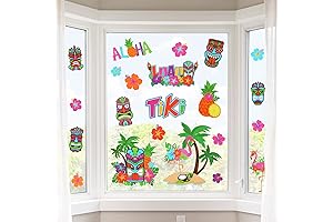 12 Sheets Hawaiian Window Clings: Tropical Tiki Luau Aloha Party Decorations