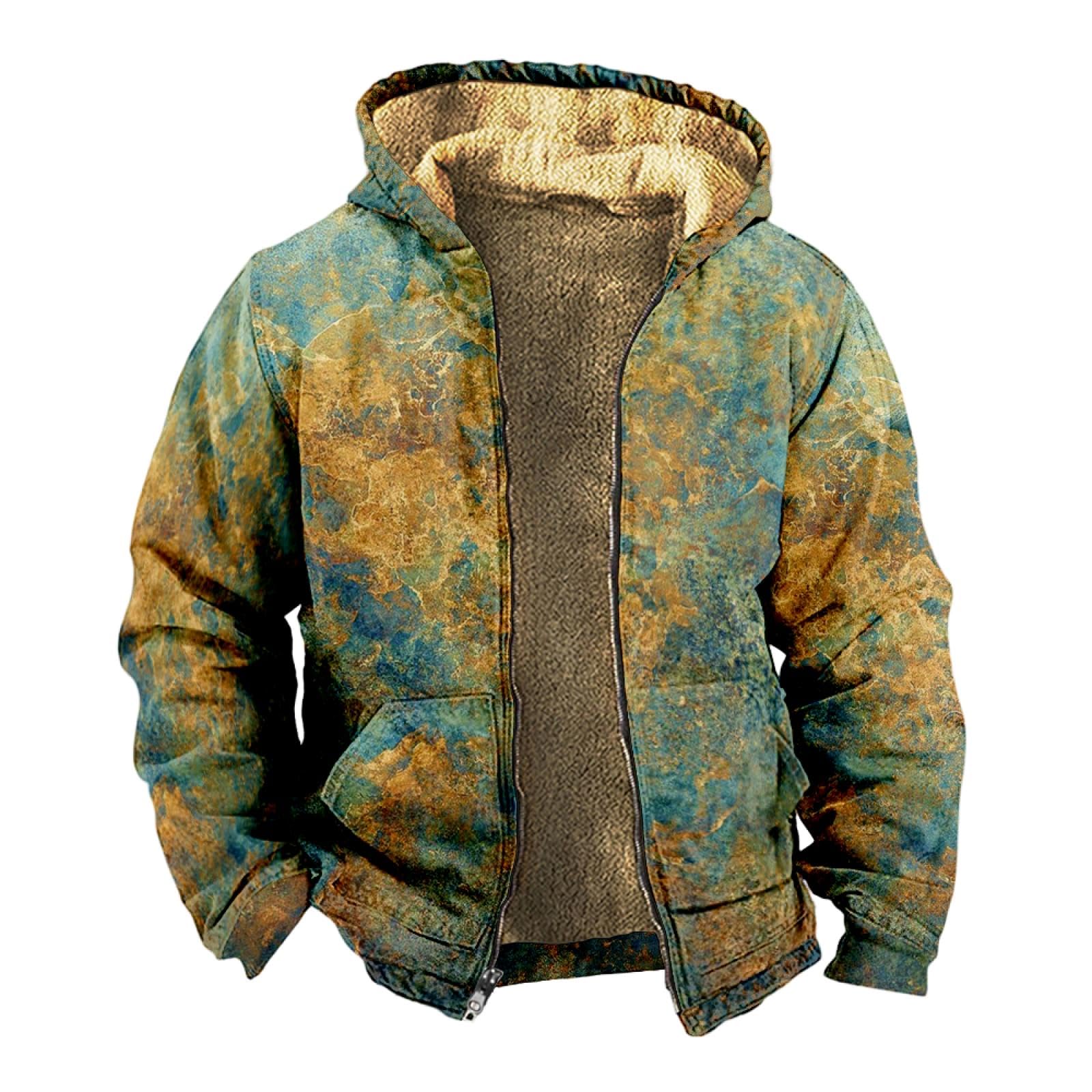 KONG JIMFAN Herren Jacke,Verdickt Hoodie Winterpullover Warmes Herren Winterjacke Reißverschlusstasche Übergangsjacke Tasche Jacket Printing Sweatjacke Mit Kaputze Winddichte Motorradjacke Herren