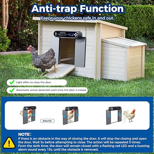 Miniatura 4 de Besimlive Abridor automático de puerta de gallinero con temporizador, pantalla LCD de puerta de gallinero y sensor de luz, puerta solar de gallinero