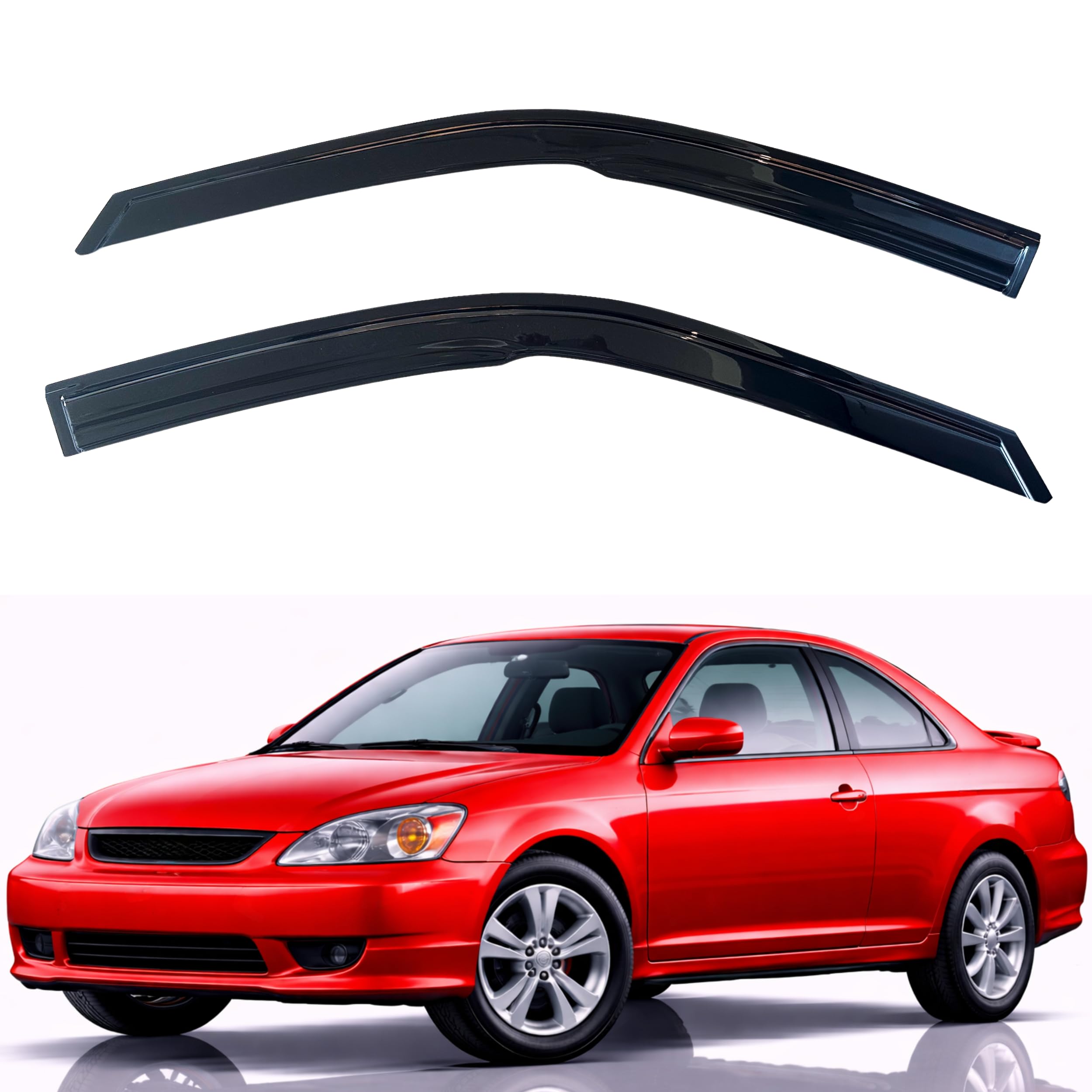 KPY Rain Guards Fit for 2001-2005 Honda Civic Coupe, Out-Channel Window Visors Vent Wind Deflectors 2PC, Car Accessories for 01-05 Civic Coupe (Coupe Only)